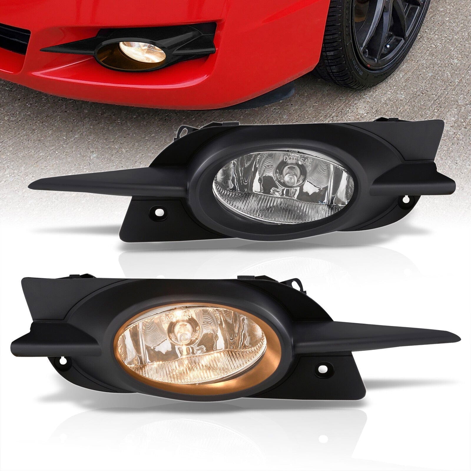 Honda Civic 2DR 2009-2011 Front Fog Lights Clear Len (Includes Switch & Wiring Harness) - Parts Agent