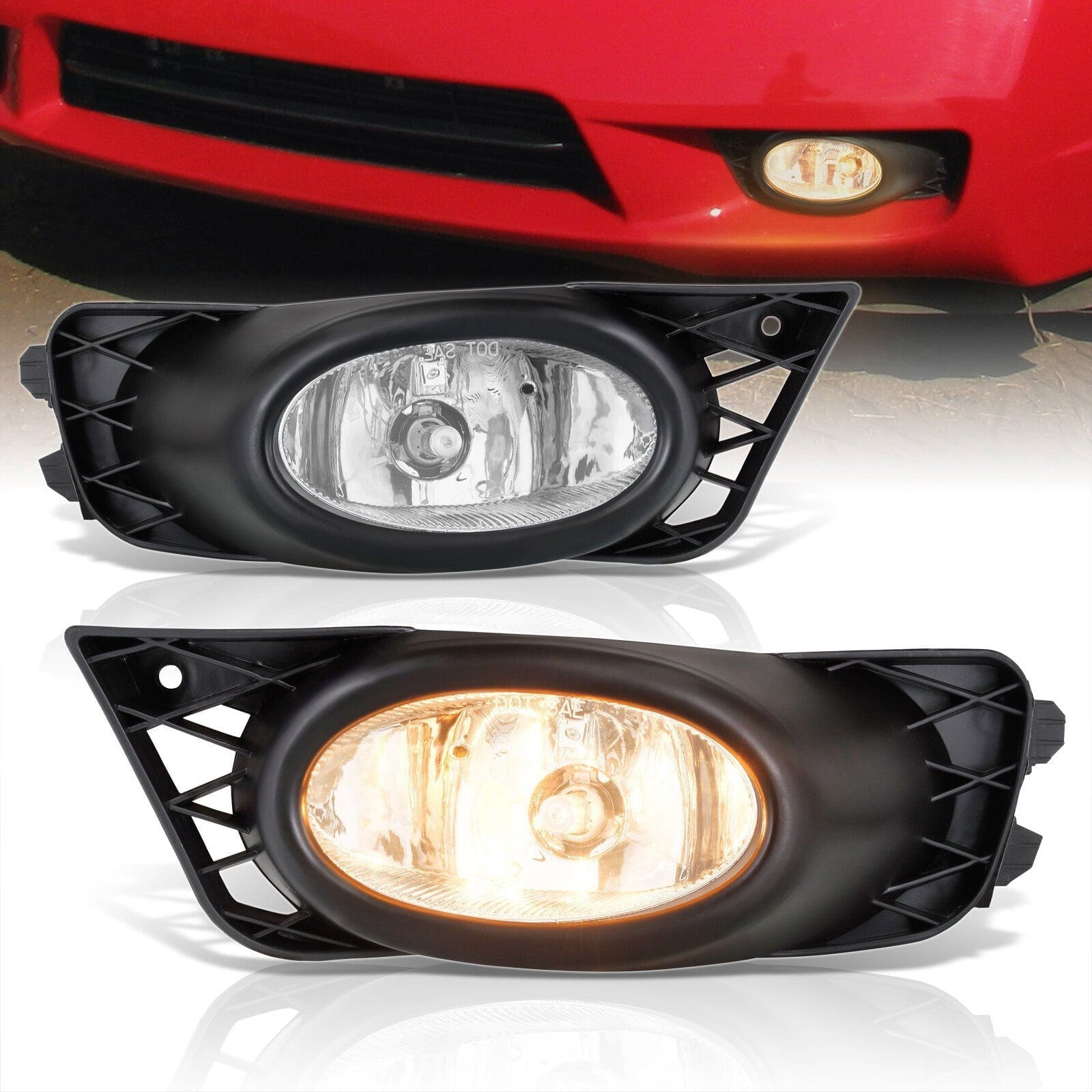 Honda Civic 4DR 2009-2011 Front Fog Lights Clear Len (Includes Switch & Wiring Harness) - Parts Agent