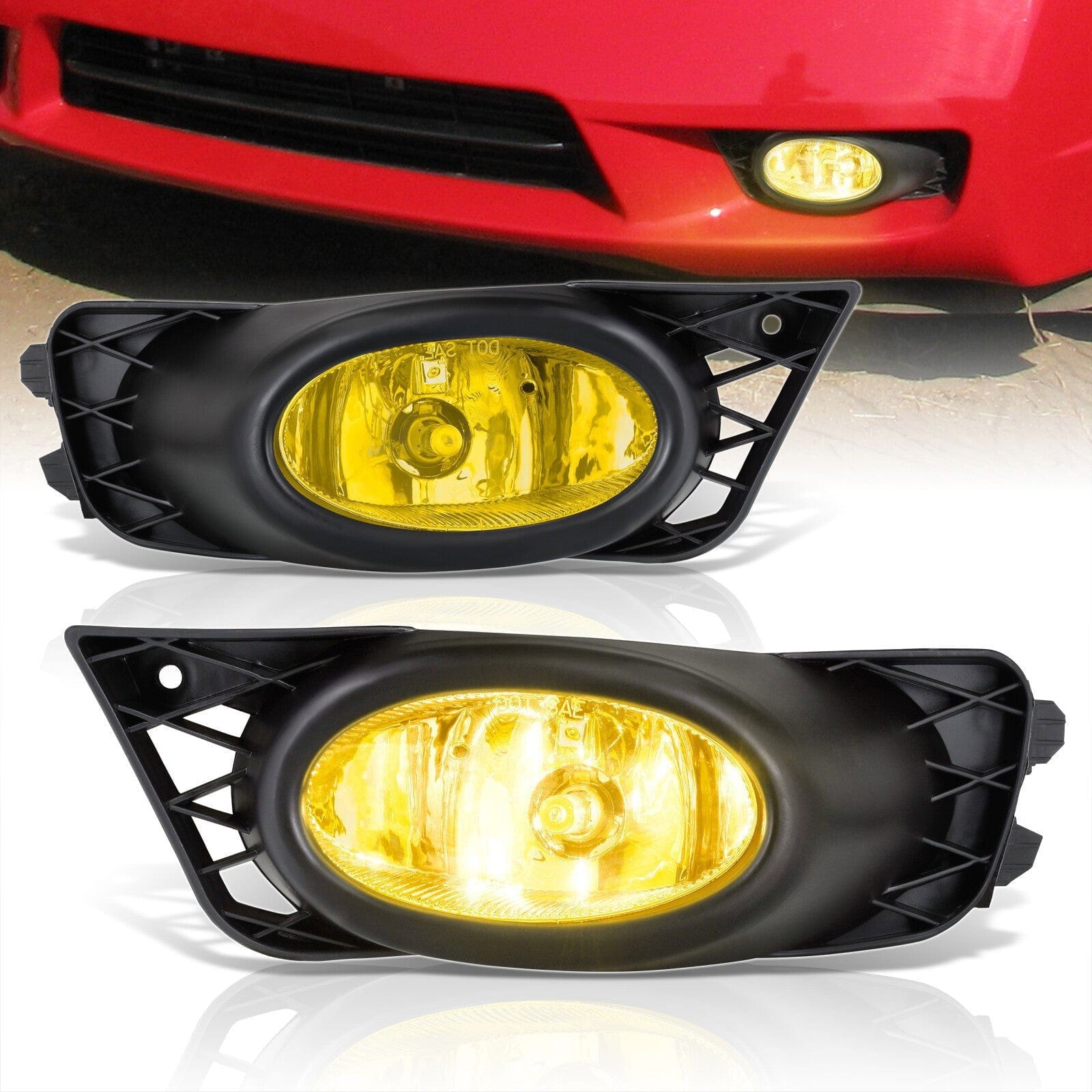Honda Civic 4DR 2009-2011 Front Fog Lights Yellow Len (Includes Switch & Wiring Harness) - Parts Agent