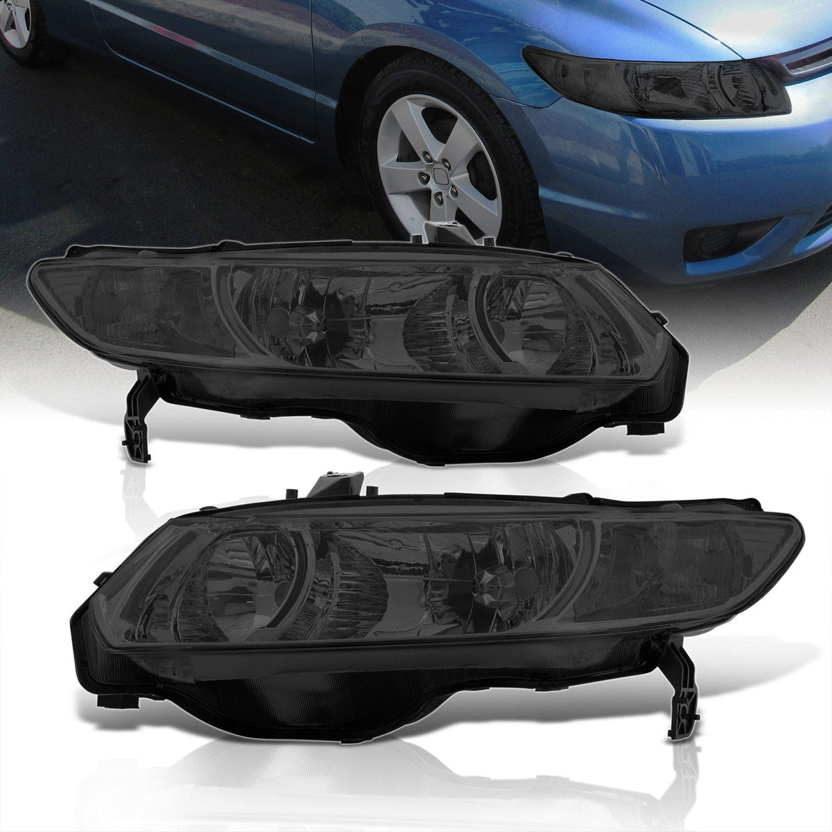 Honda Civic Coupe 2006-2011 Factory Style Headlights Chrome Housing Smoke Len Clear Reflector - Parts Agent