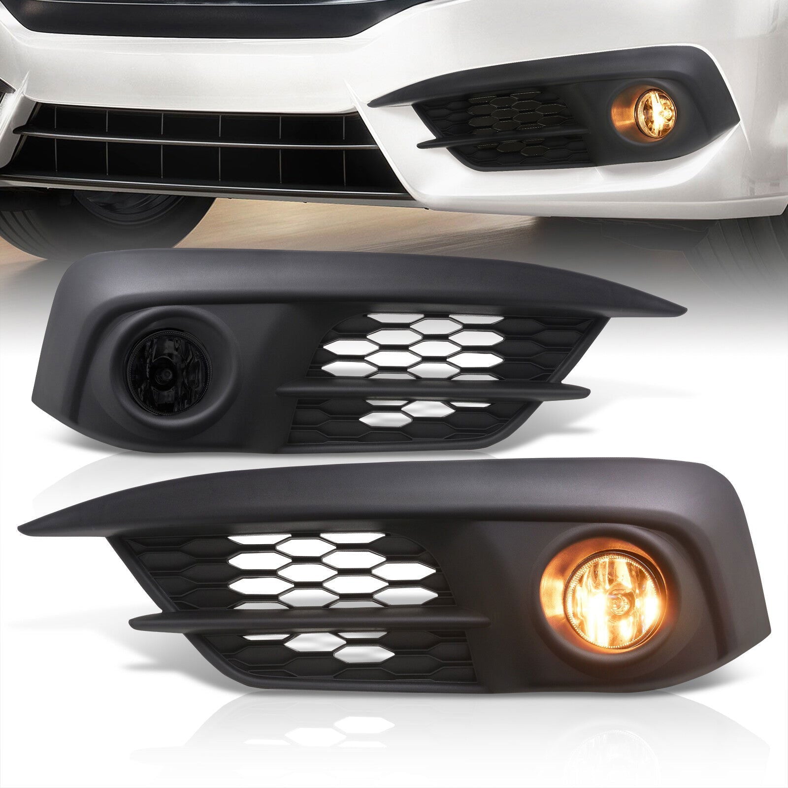 Honda Civic (Excluding Sport, SI, & Type-R Models) 2016-2018 Front Fog Lights Smoked Len (Includes Switch & Wiring Harness) - Parts Agent