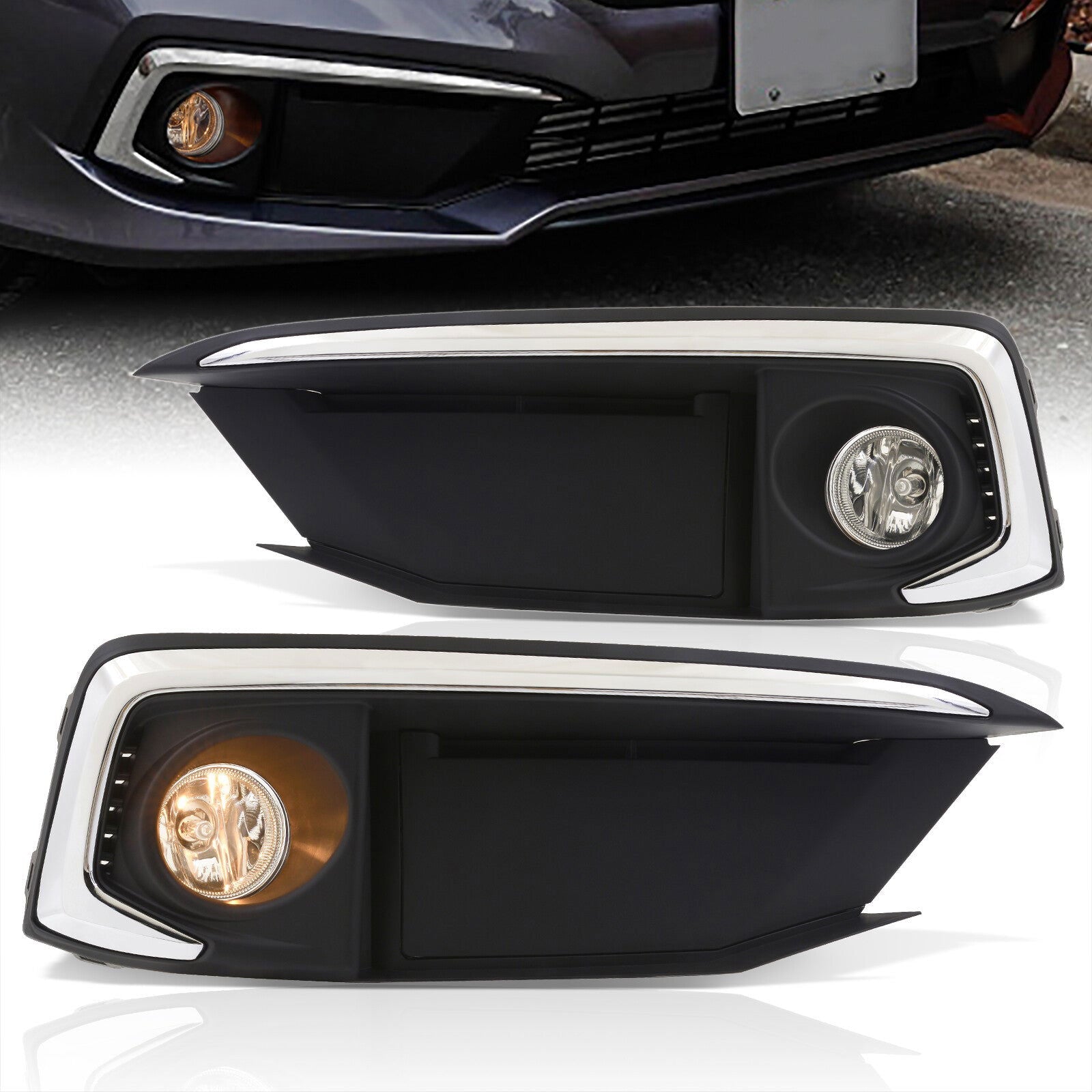 Honda Civic (Not Compatible for SI & Type-R Models) 2019-2020 Front Fog Lights Clear Len (Includes Switch & Wiring Harness) - Parts Agent