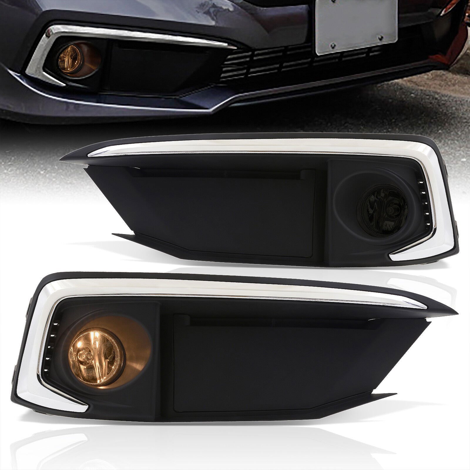 Honda Civic (Not Compatible for SI & Type-R Models) 2019-2020 Front Fog Lights Smoked Len (Includes Switch & Wiring Harness) - Parts Agent