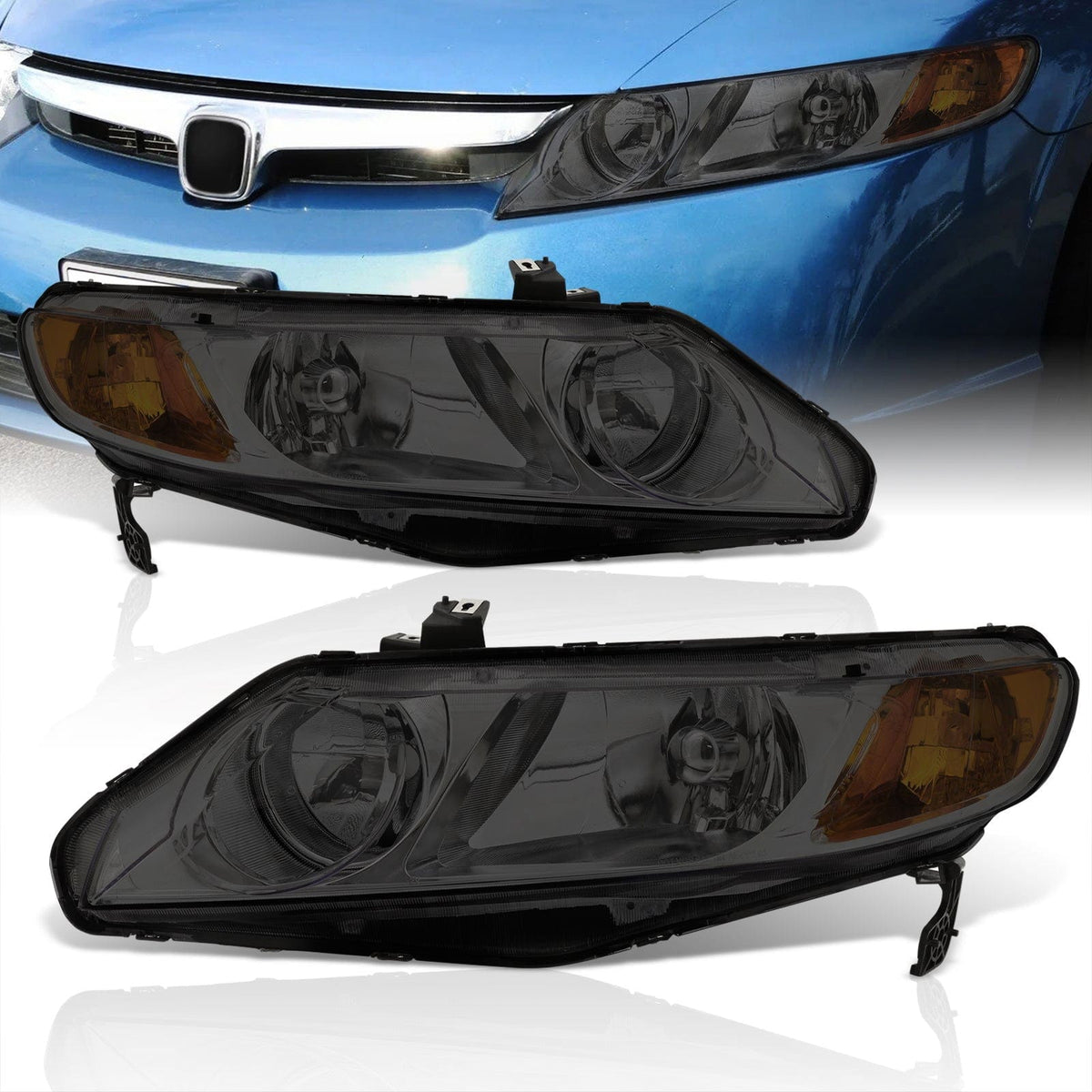 Honda Civic Sedan 2006-2011 Factory Style Headlights Chrome Housing Smoke Len Amber Reflector - Parts Agent