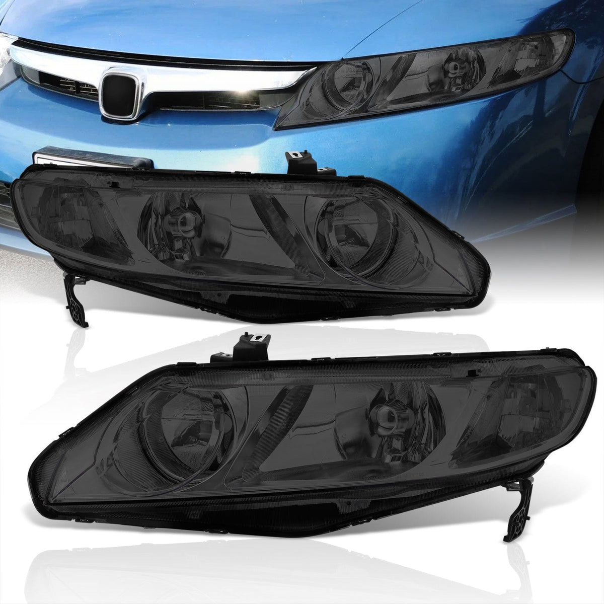 Honda Civic Sedan 2006-2011 Factory Style Headlights Chrome Housing Smoke Len Clear Reflector - Parts Agent
