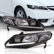 Honda Civic Sedan 2006-2011 LED DRL Bar Factory Style Headlights Black Housing Clear Len Clear Reflector - Parts Agent