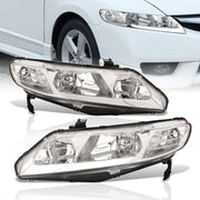 Honda Civic Sedan 2006-2011 LED DRL Bar Factory Style Headlights Chrome Housing Clear Len Clear Reflector - Parts Agent