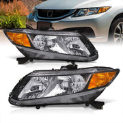 Honda Civic Sedan 2012-2015 / Honda Civic Coupe 2012-2013 Factory Style Headlights Black Housing Clear Len Amber Reflector - Parts Agent