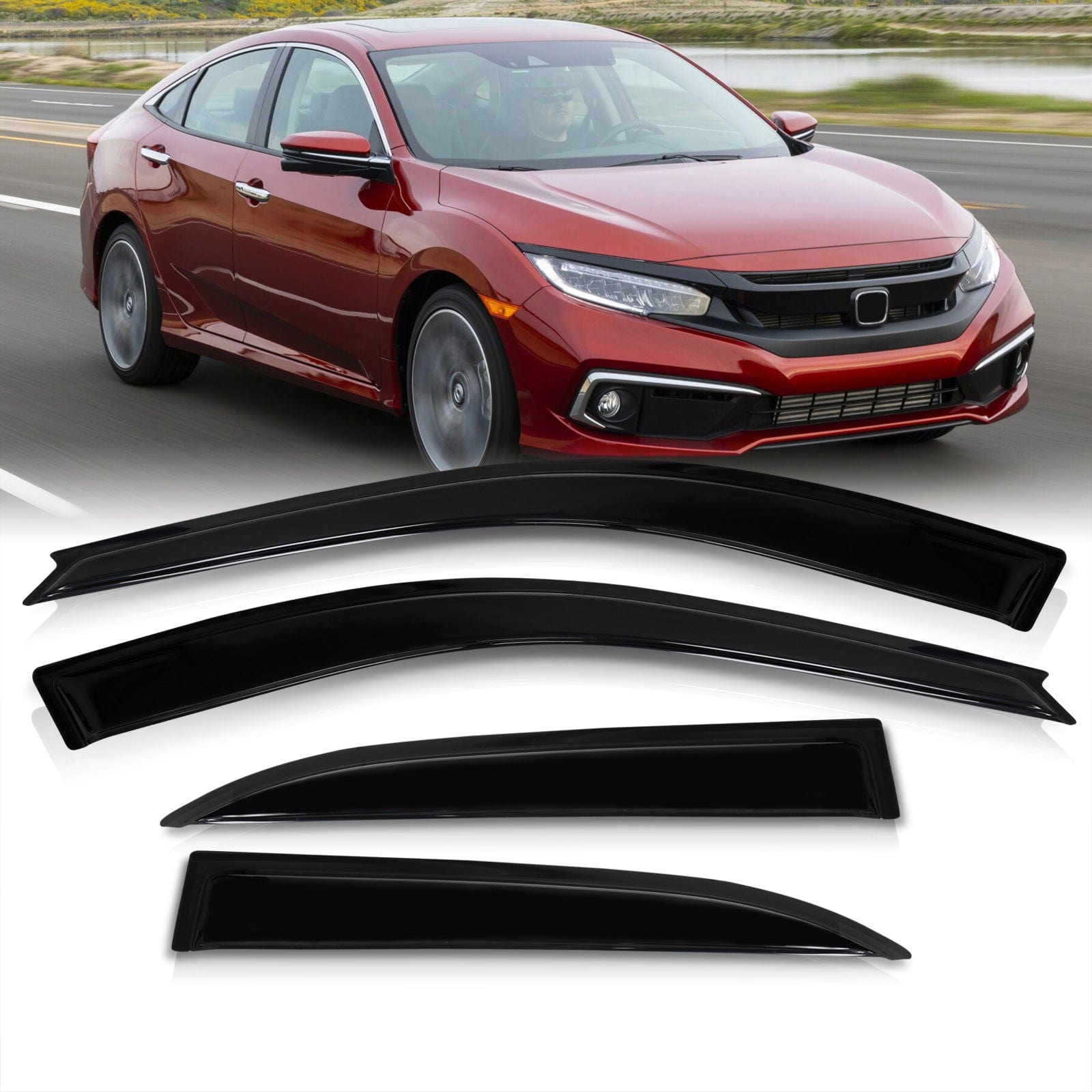 Honda Civic Sedan 2016-2021 4 Door Tape On Window Visors - Parts Agent