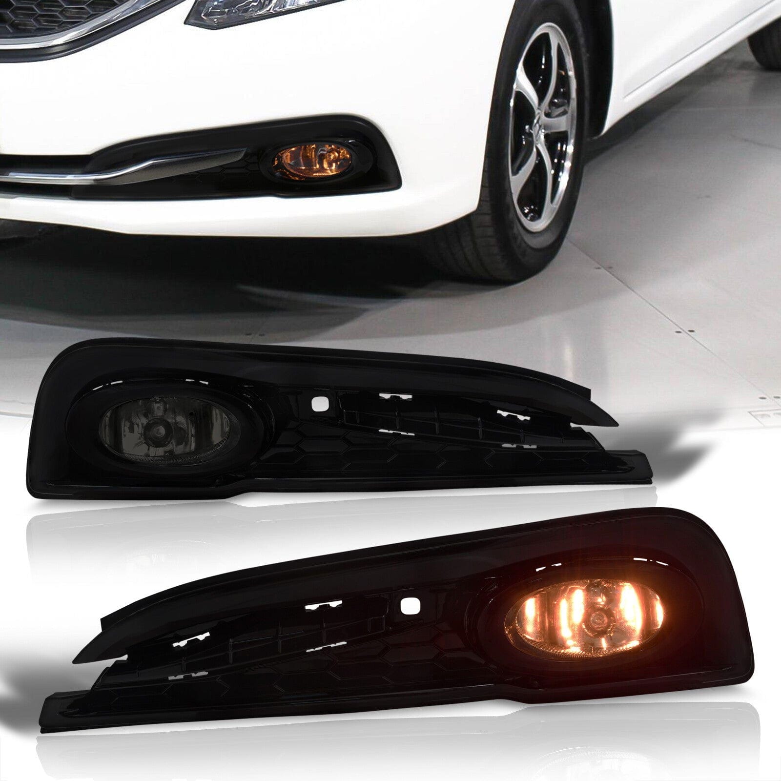 Honda Civic Sedan (Not Compatible for Coupe, Hybrid, & SI Models) 2013-2015 Front Fog Lights Smoked Len (Includes Switch & Wiring Harness) - Parts Agent