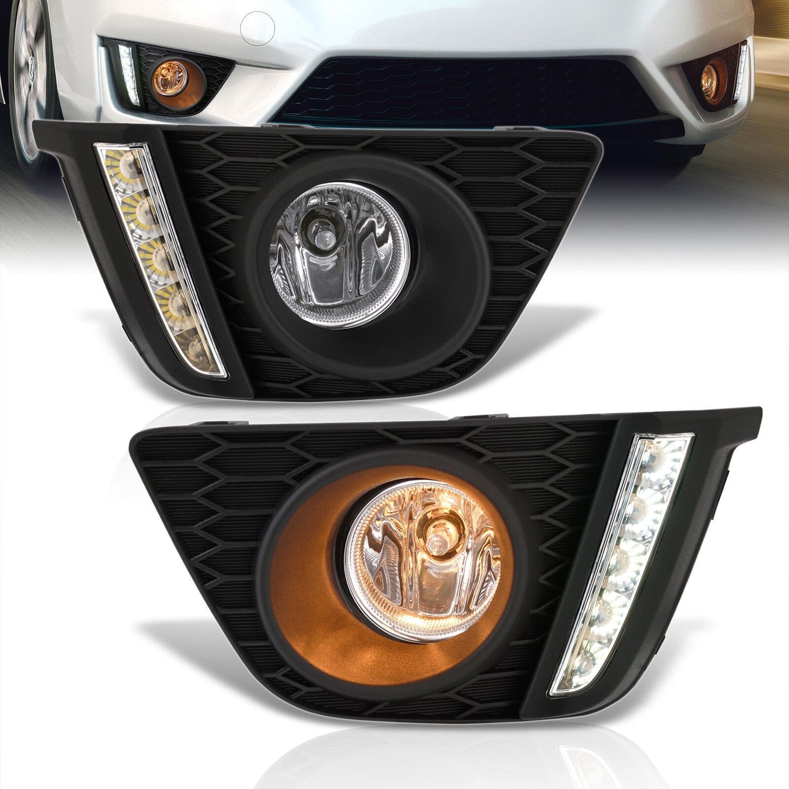 Honda Fit 2015-2017 Front DRL Fog Lights Clear Len (Includes Switch & Wiring Harness) - Parts Agent