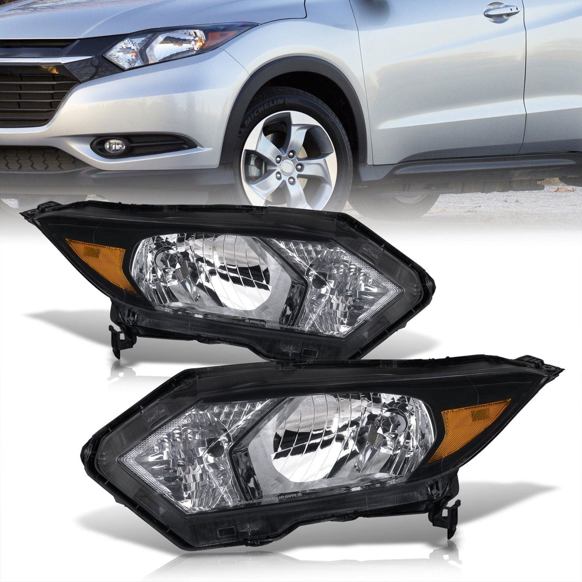 Honda HRV 2016-2018 Headlights Black Housing Clear Len Amber Reflector (Halogen Models Only) - Parts Agent