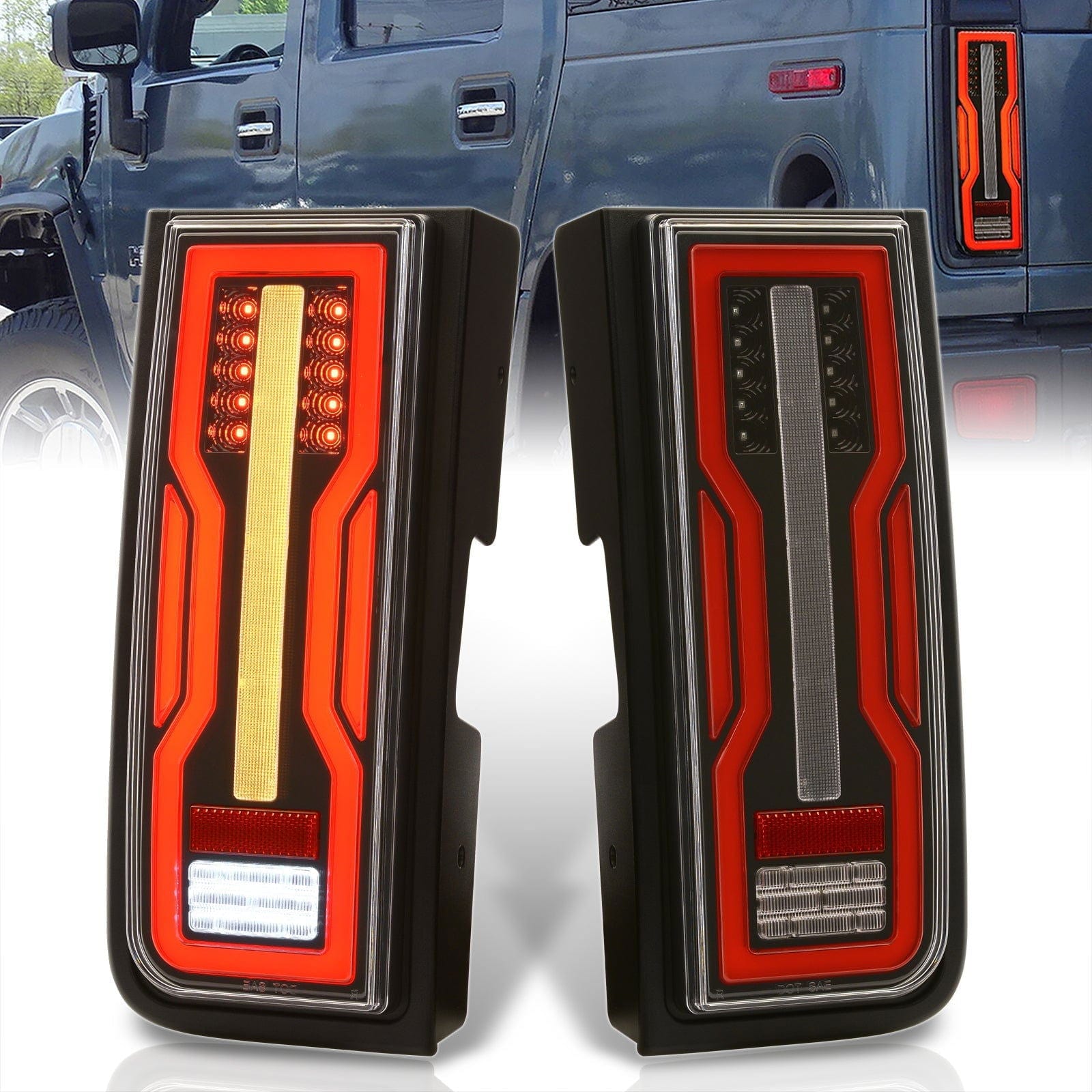 Hummer H2 2003-2009 LED Tail Lights Black Housing Clear Len - Parts Agent