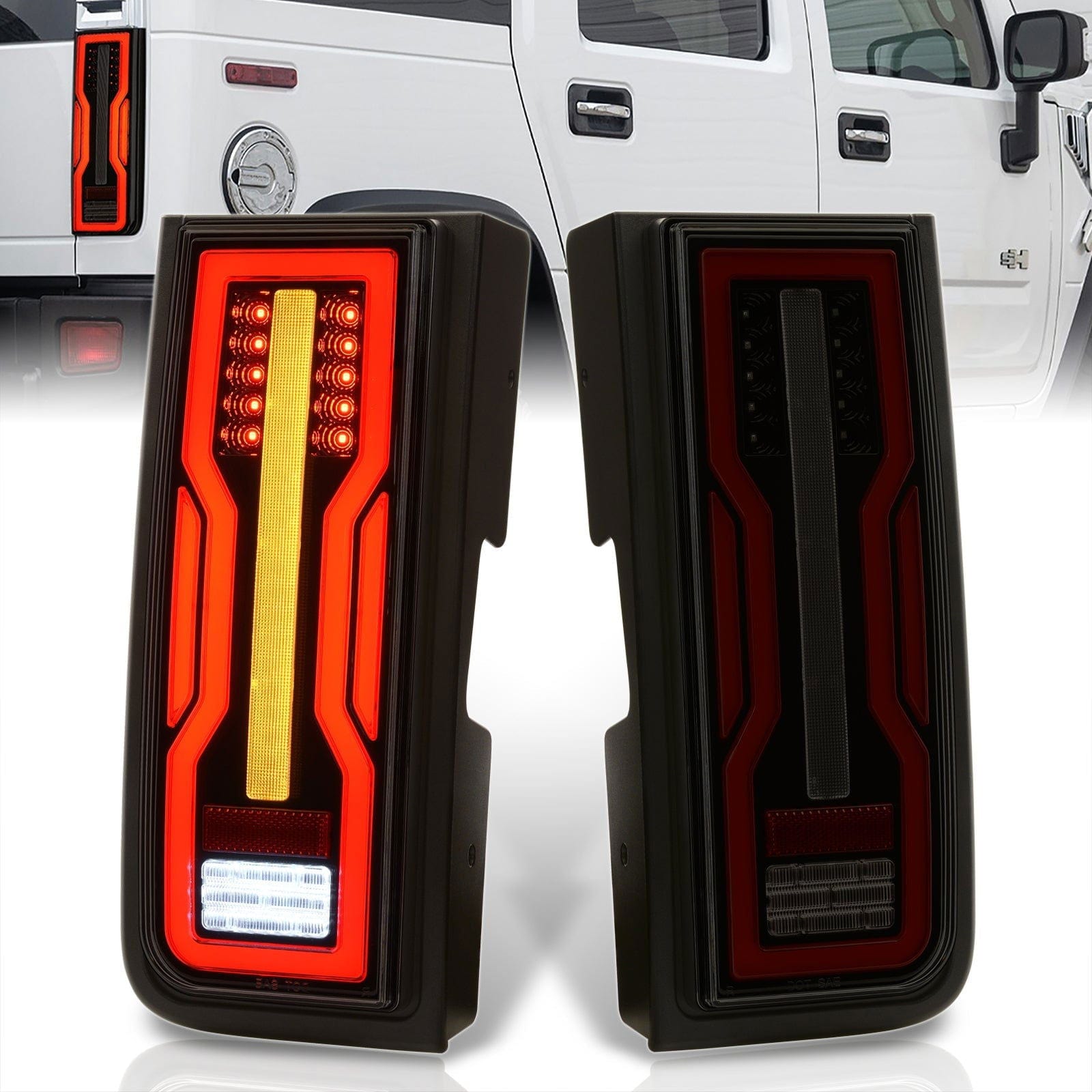 Hummer H2 2003-2009 LED Tail Lights Black Housing Smoke Len - Parts Agent