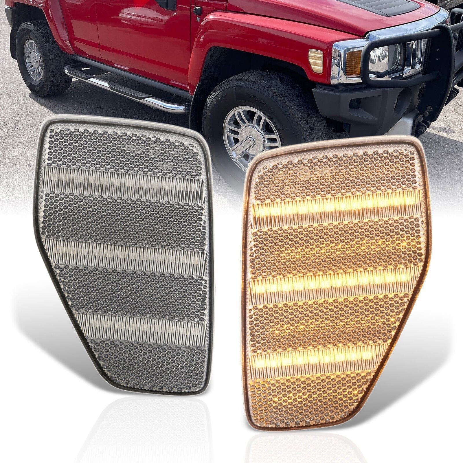 Hummer H3 2006-2010 / H3T 2009-2010 Front Amber LED Side Marker Lights Clear Len - Parts Agent