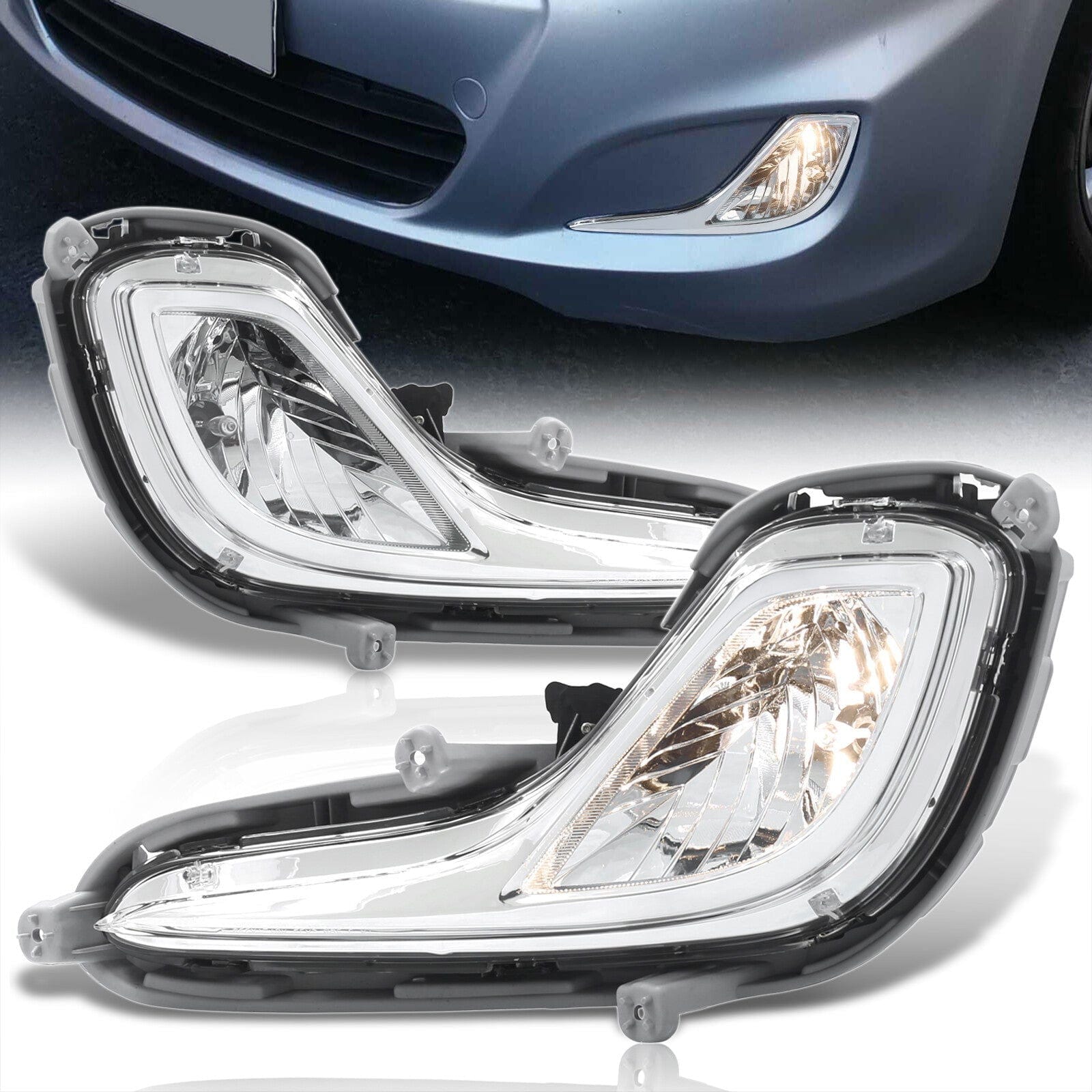 Hyundai Accent / Verna / Solaris 2012-2014 Front Fog Lights Clear Len (Includes Switch & Wiring Harness) - Parts Agent