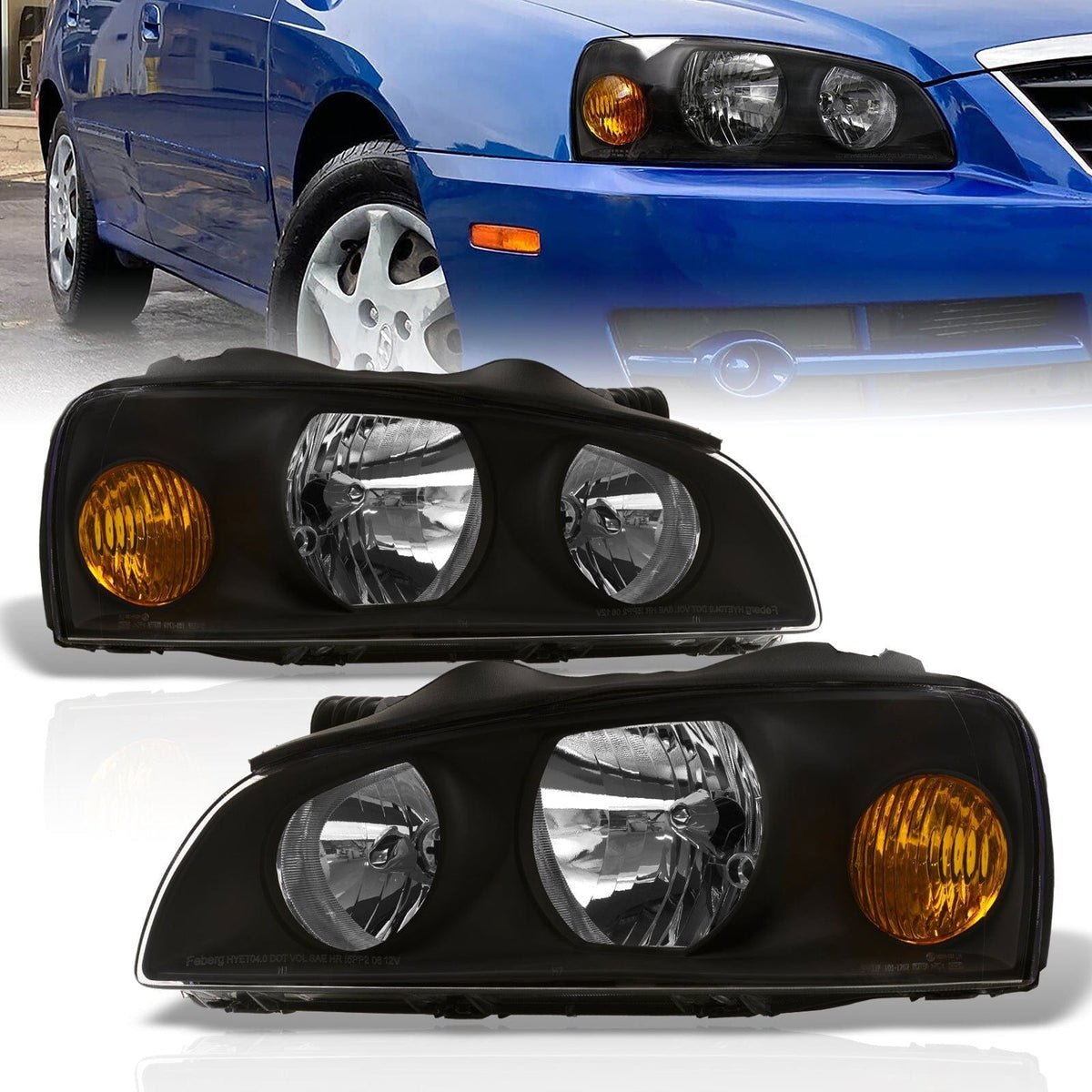 Hyundai Elantra 2004-2006 Factory Style Headlights Black Housing Clear Len Amber Reflector - Parts Agent