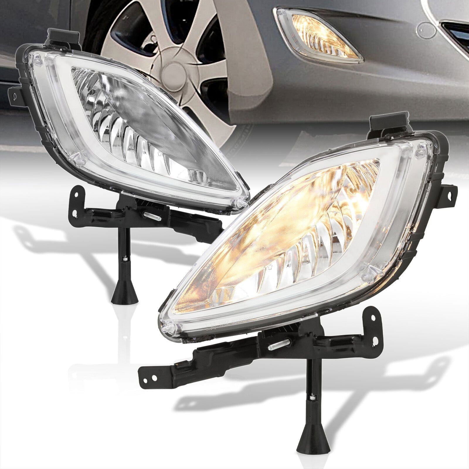 Hyundai Elantra 2011-2013 Front Fog Lights Clear Len (Includes Switch & Wiring Harness) - Parts Agent