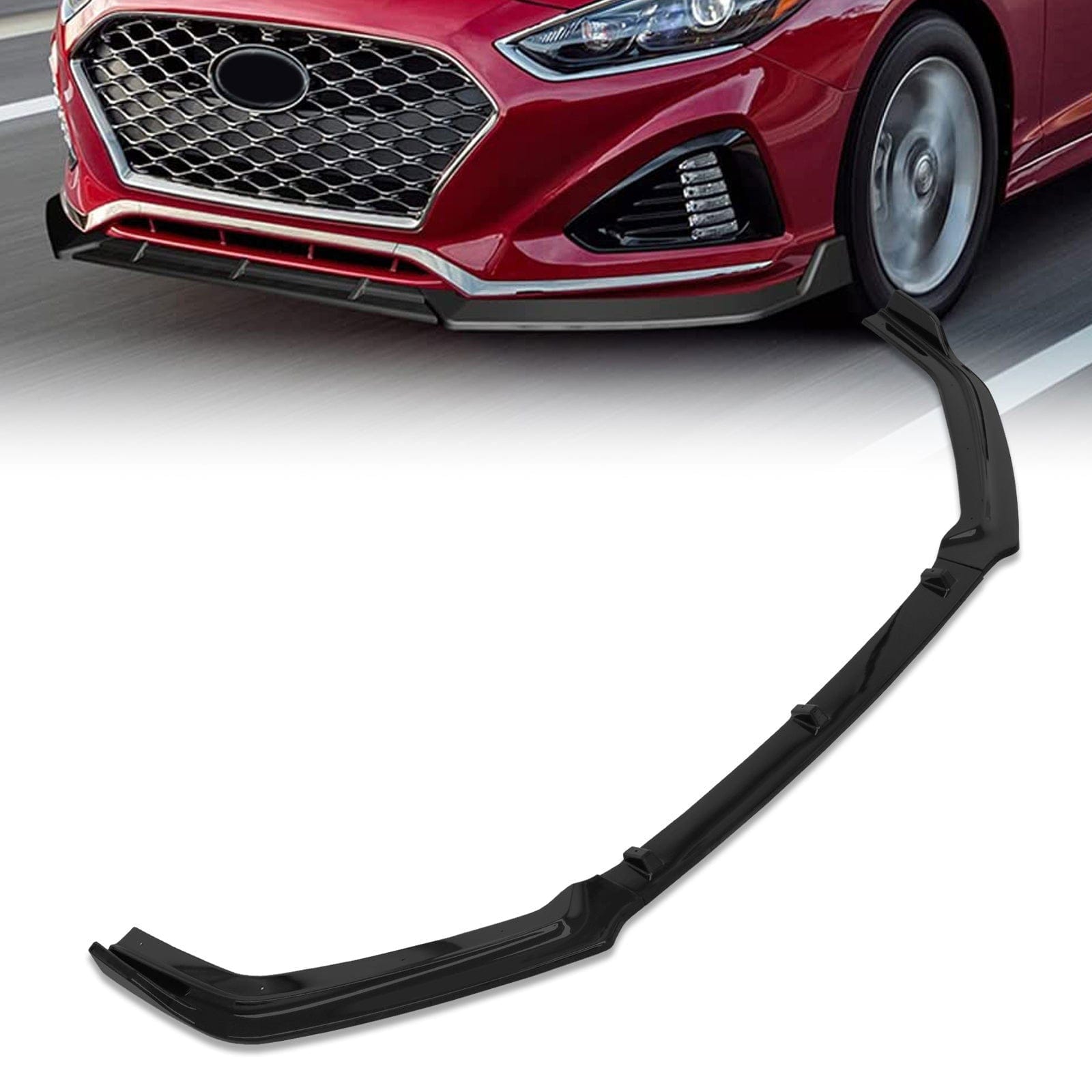 Hyundai Sonata 2018-2019 3-Piece Style Front Bumper Lip Gloss Black - Parts Agent