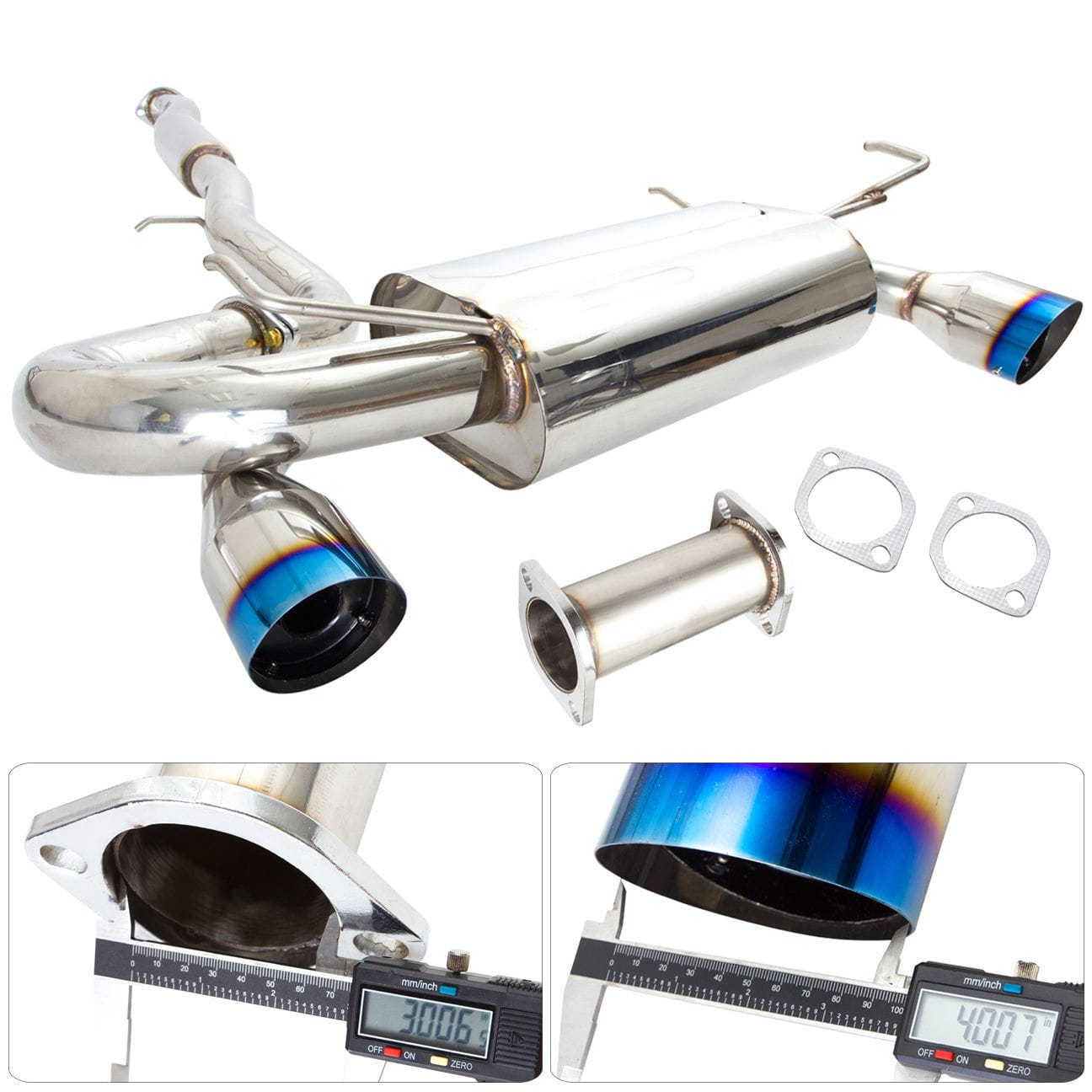 Infiniti G35 Coupe 2003-2007 / Nissan 350Z 2003-2009 Dual Tip Stainless Steel Catback Exhaust System Burnt Tip (Piping: 3.0" / 76mm | Tip: 3.5") - Parts Agent