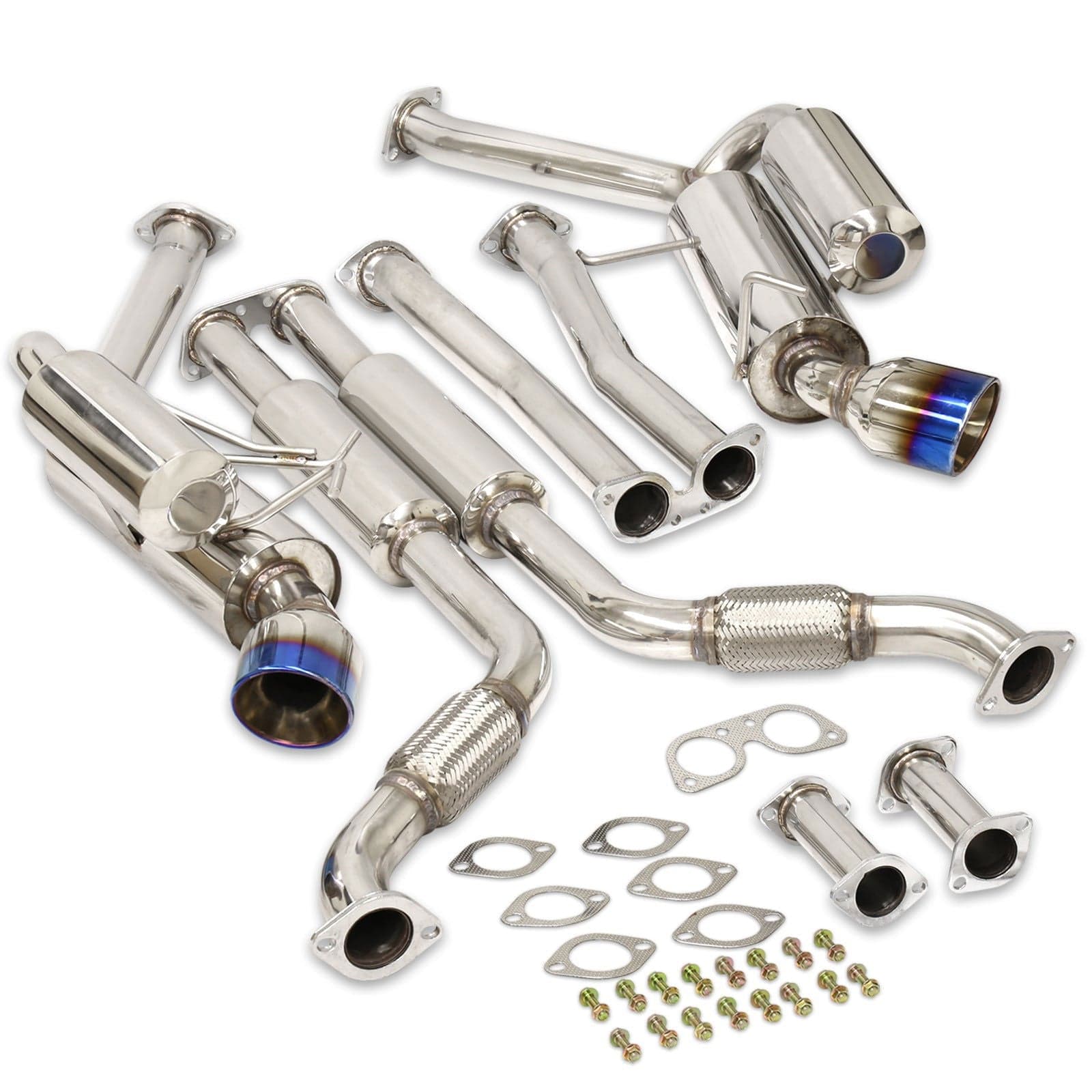 Infiniti G35 Coupe 2003-2007 / Nissan 350Z 2003-2009 Hi-Power Style Oval Dual Tip Stainless Steel Catback Exhaust System Burnt Tip (Piping: 2.25" / 58mm | Tip: 4.0") - Parts Agent