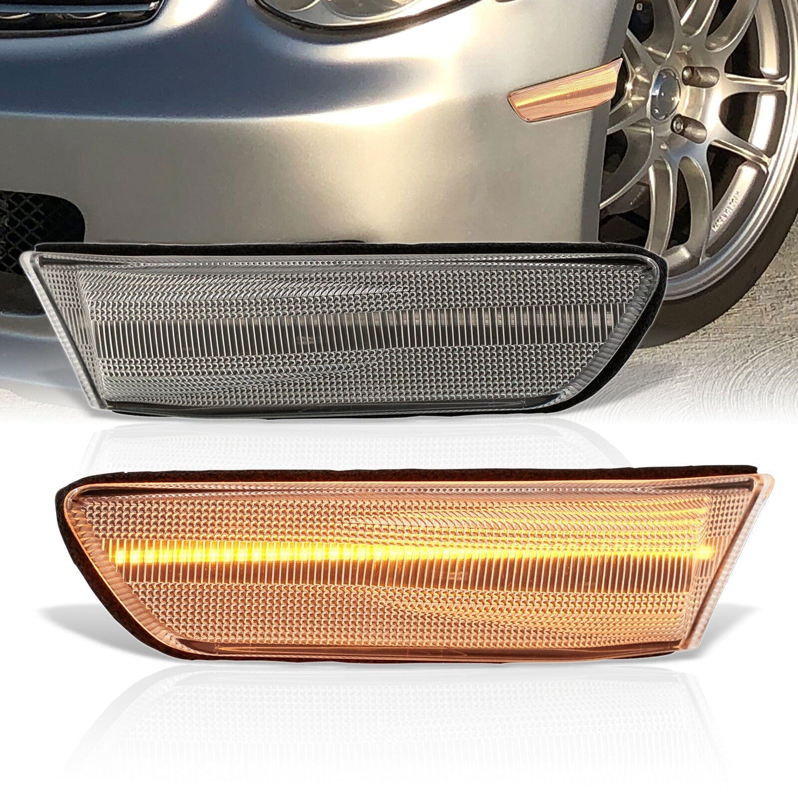 Infiniti G35 Coupe 2003-2007 Front Amber LED Side Marker Lights Clear Len - Parts Agent