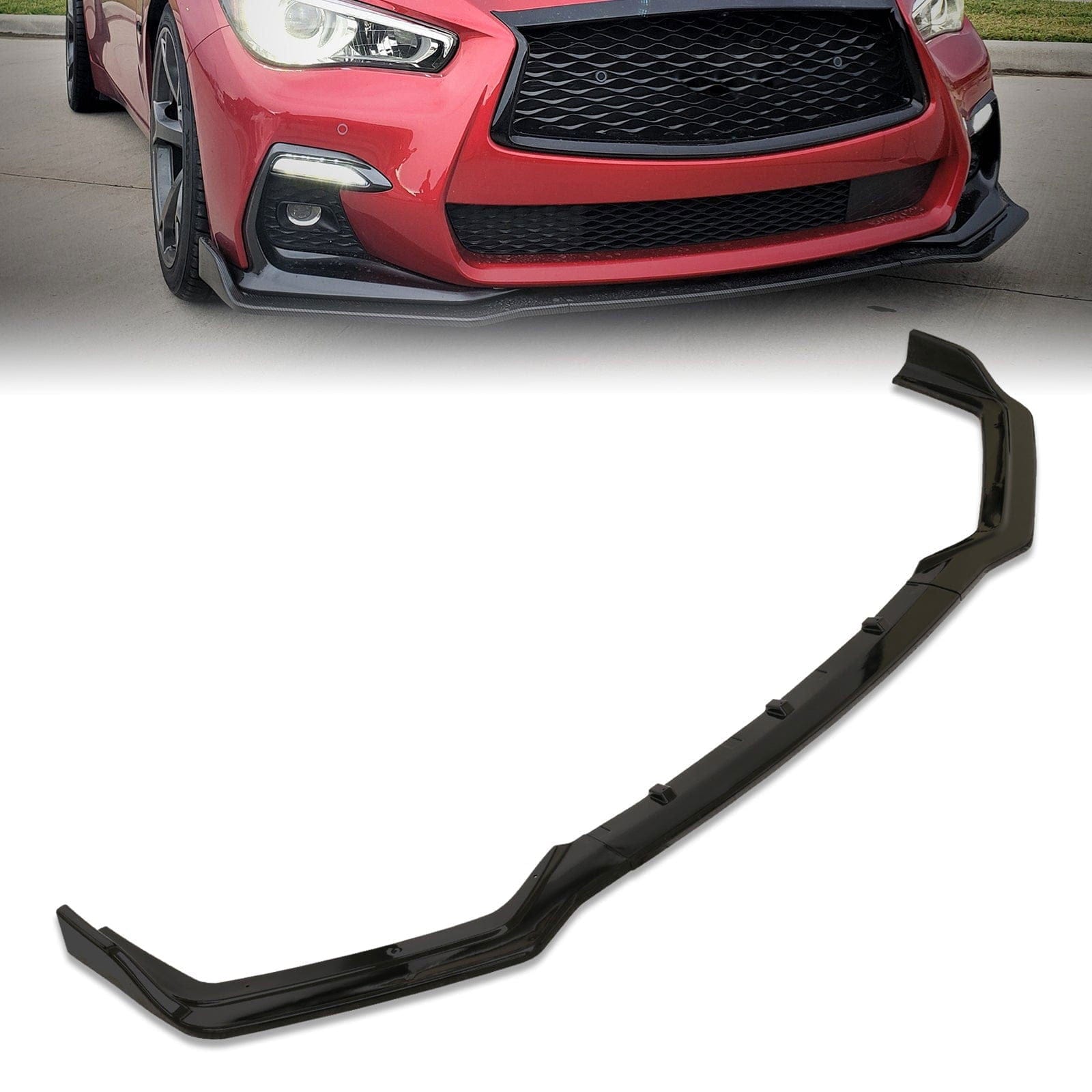 Infiniti Q50 Sport 2018-2023 3-Piece Style Front Bumper Lip Gloss Black - Parts Agent