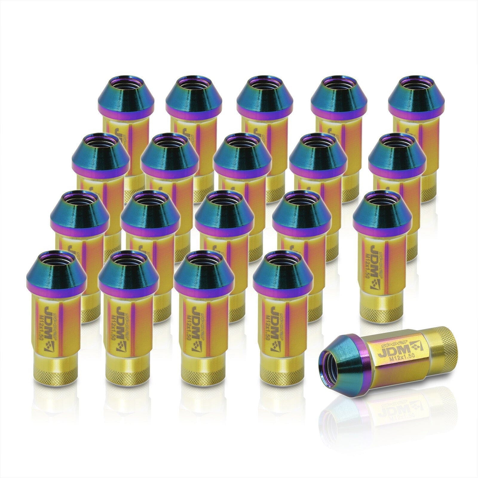 JDM Sport 12mm x 1.5" Heavy Duty Track Lug Nut Bolts w/ Lock Neo Chrome (20 Piece) - Parts Agent