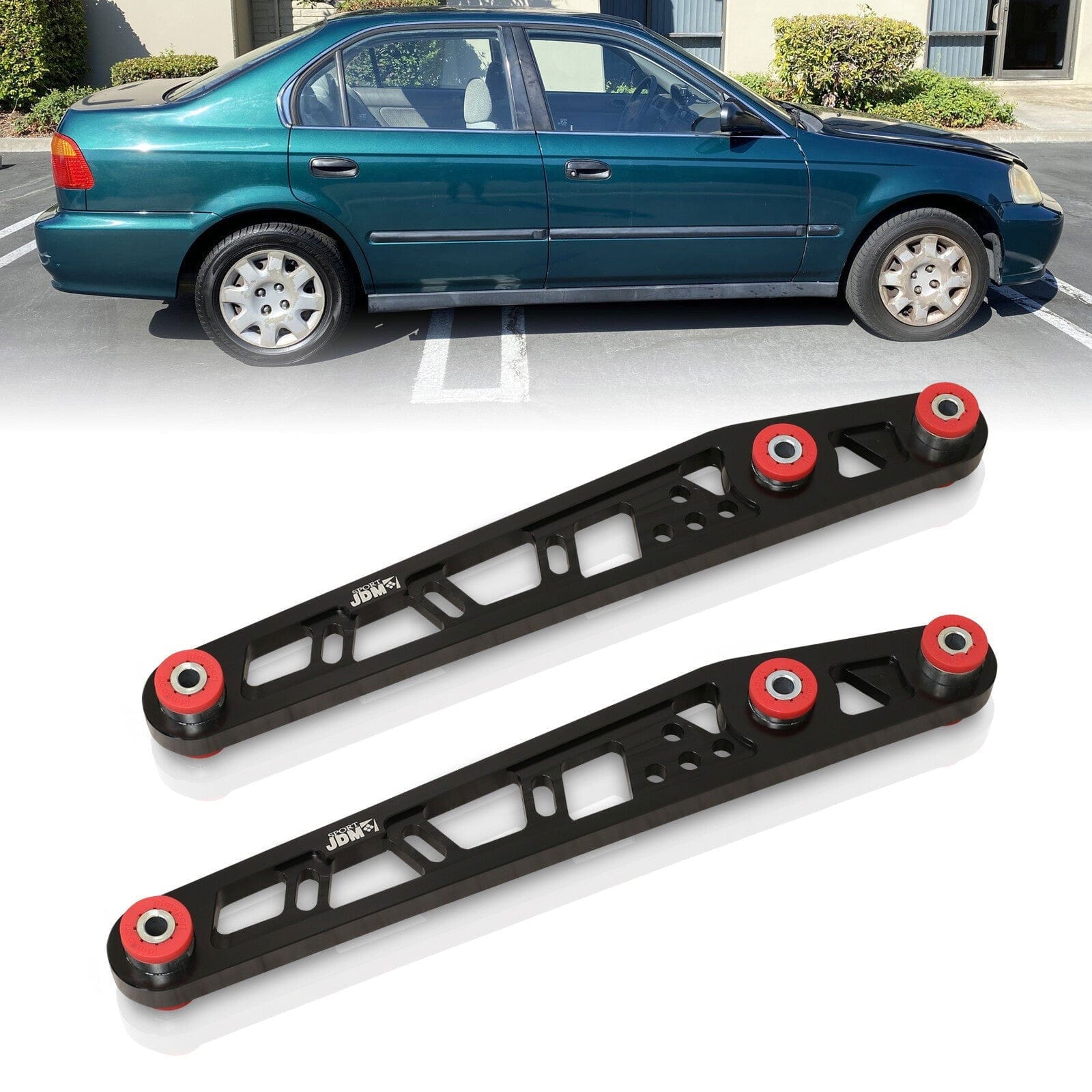 JDM Sport Honda Civic 1996-2000 Rear Lower Control Arms Black with Red Bushings - Parts Agent