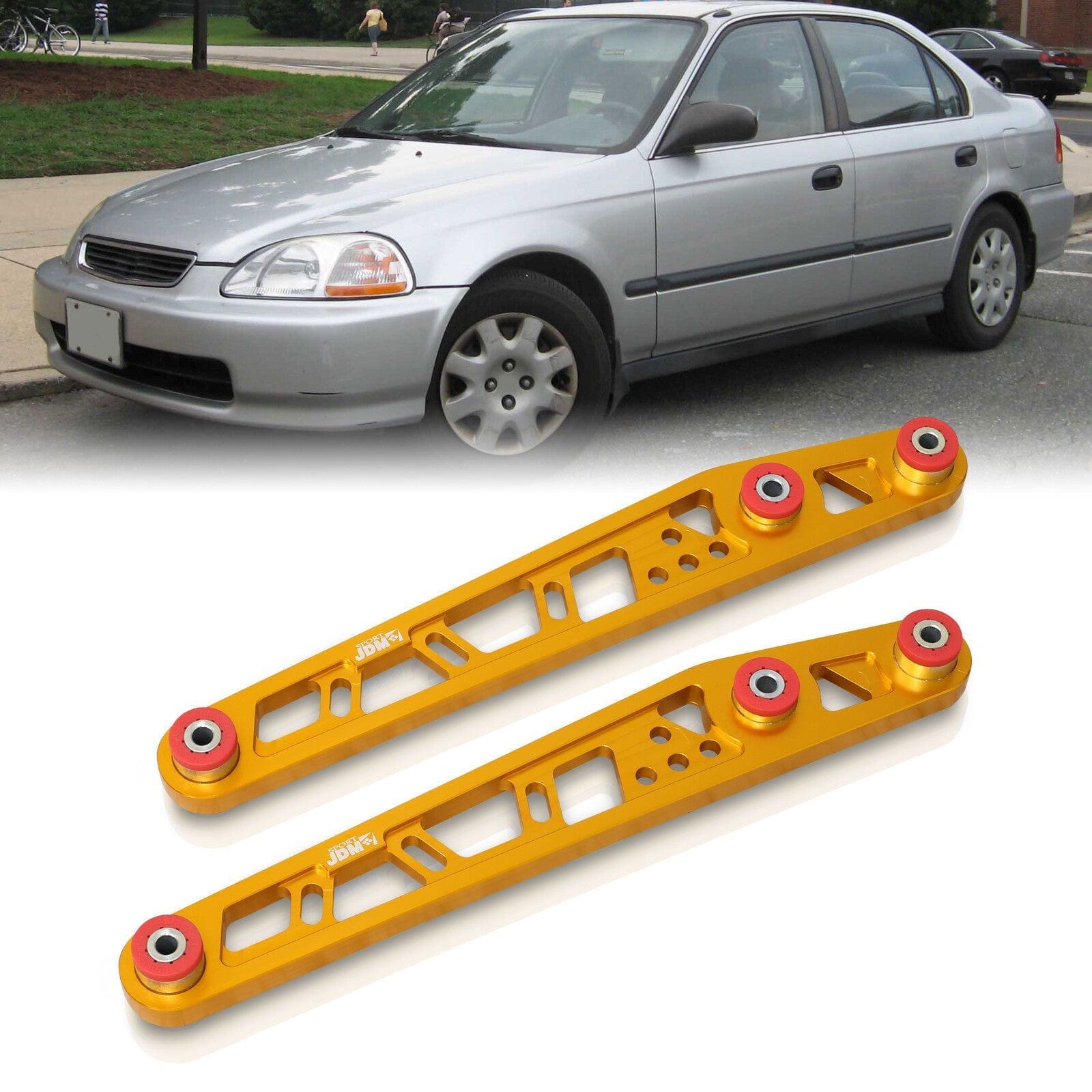 JDM Sport Honda Civic 1996-2000 Rear Lower Control Arms Gold with Red Bushings - Parts Agent