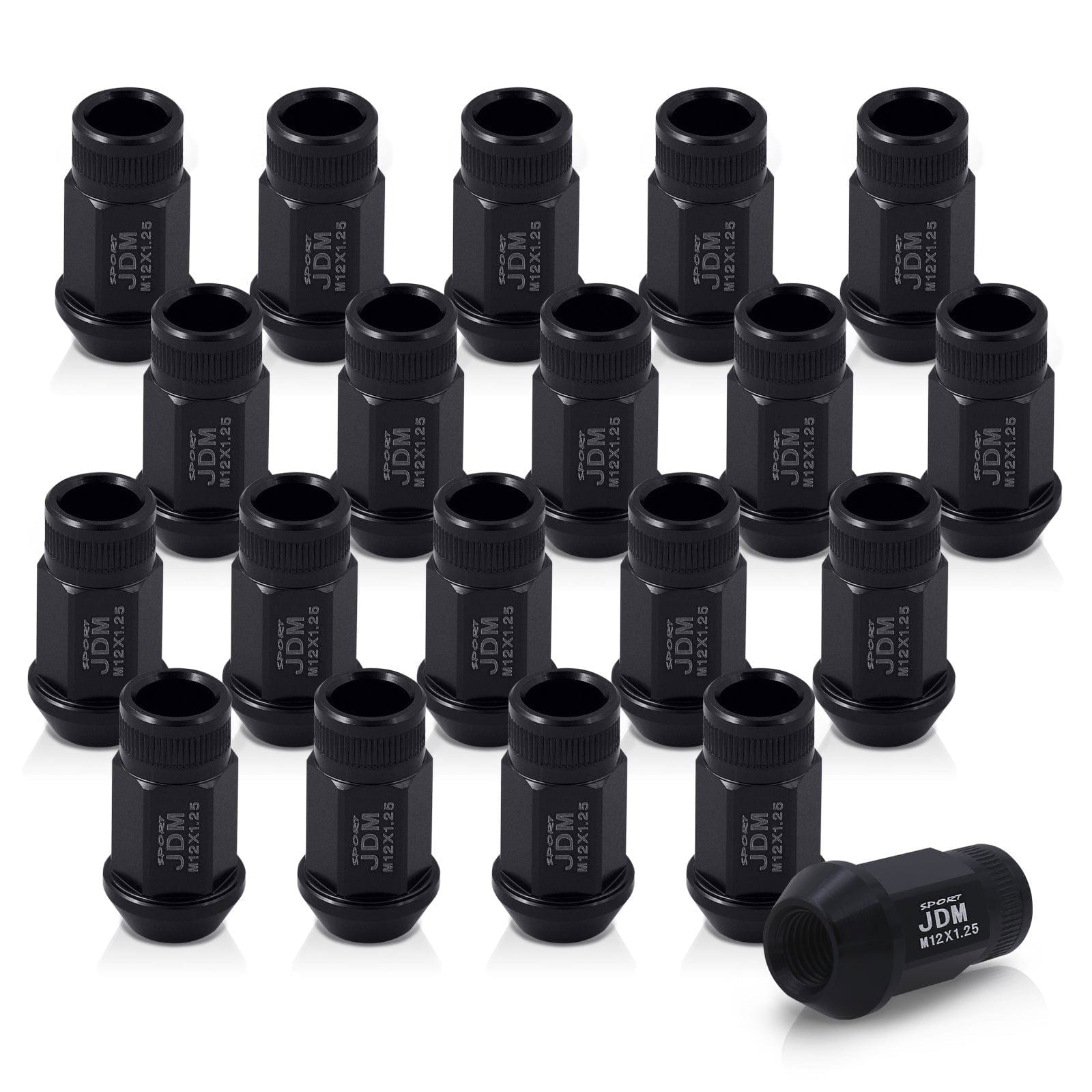 JDM Sport M12 X 1.25 Aluminum Open Lug Nuts Black (20 Piece) - Parts Agent