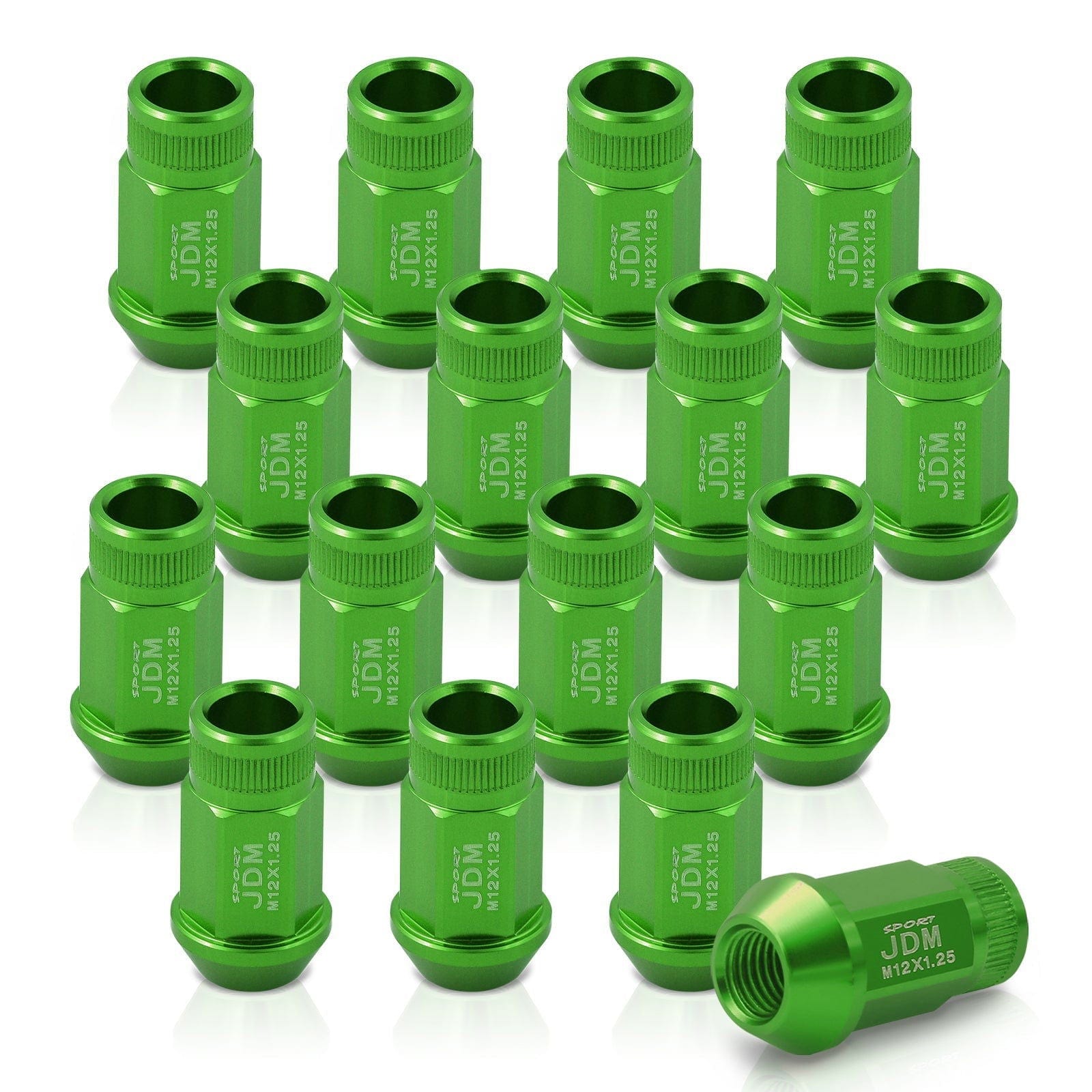 JDM Sport M12 X 1.25 Aluminum Open Lug Nuts Green (16 Piece) - Parts Agent