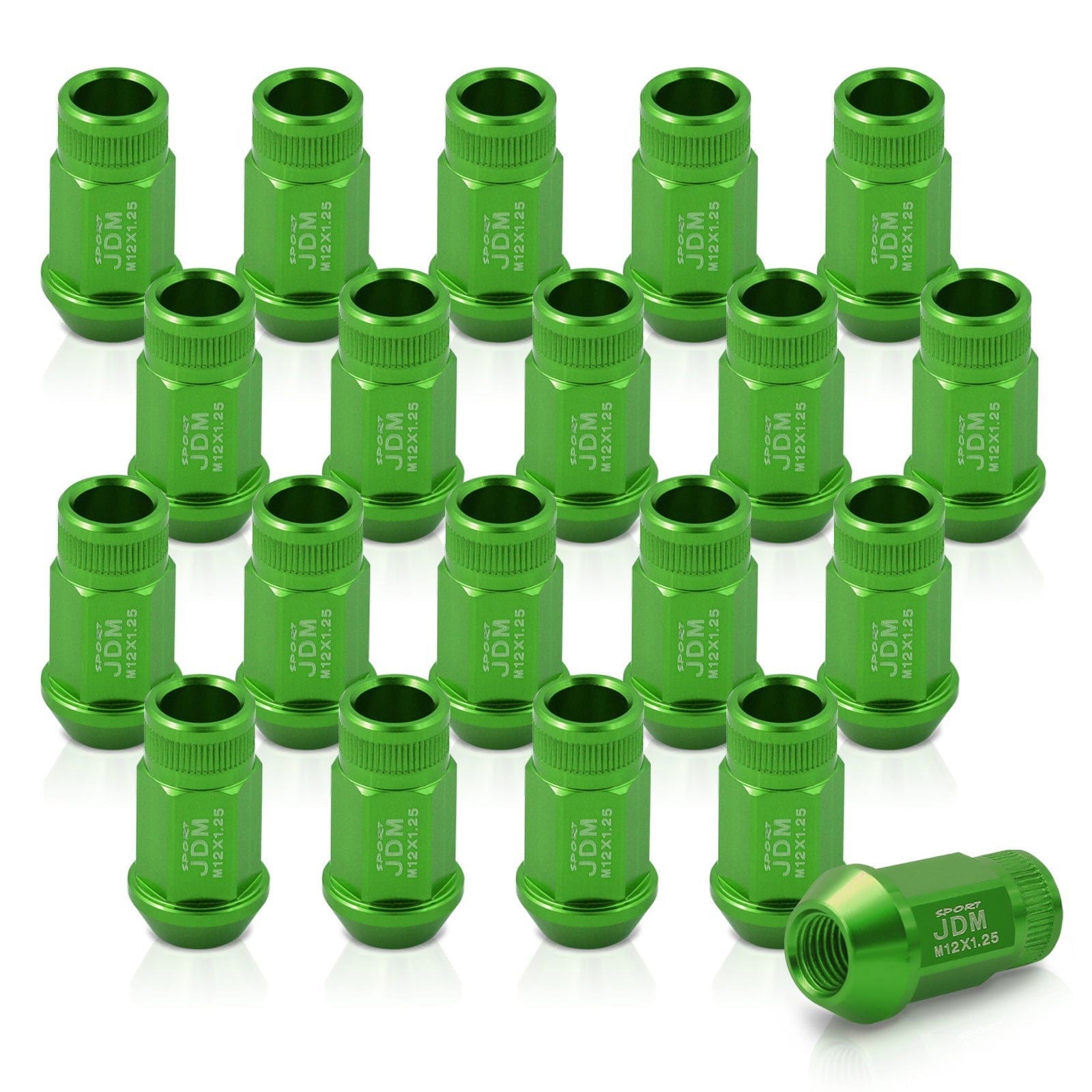 JDM Sport M12 X 1.25 Aluminum Open Lug Nuts Green (20 Piece) - Parts Agent