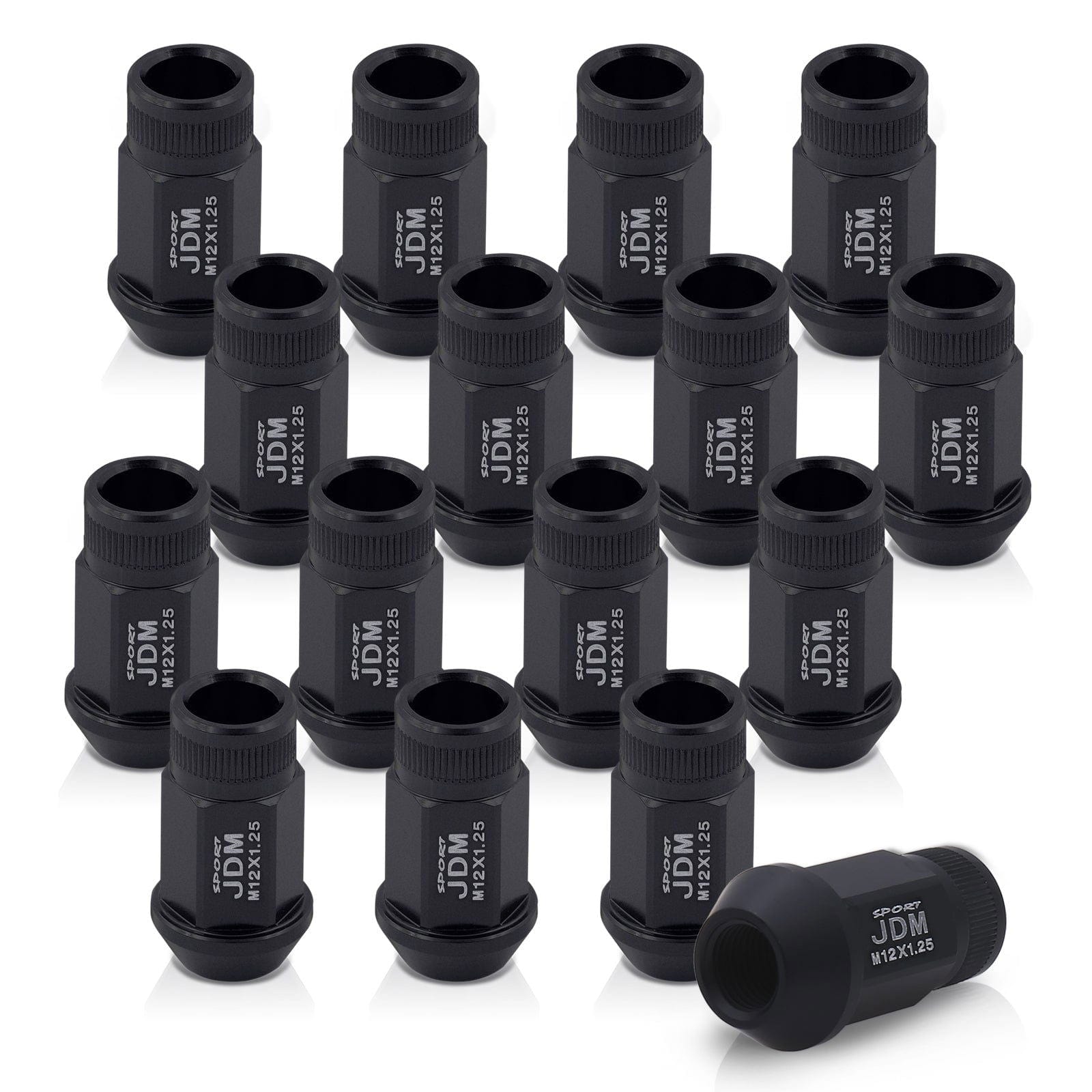 JDM Sport M12 X 1.25 Aluminum Open Lug Nuts Matte Black (16 Piece) - Parts Agent