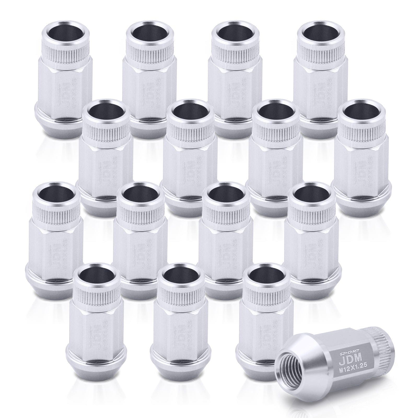 JDM Sport M12 X 1.25 Aluminum Open Lug Nuts Silver (16 Piece) - Parts Agent