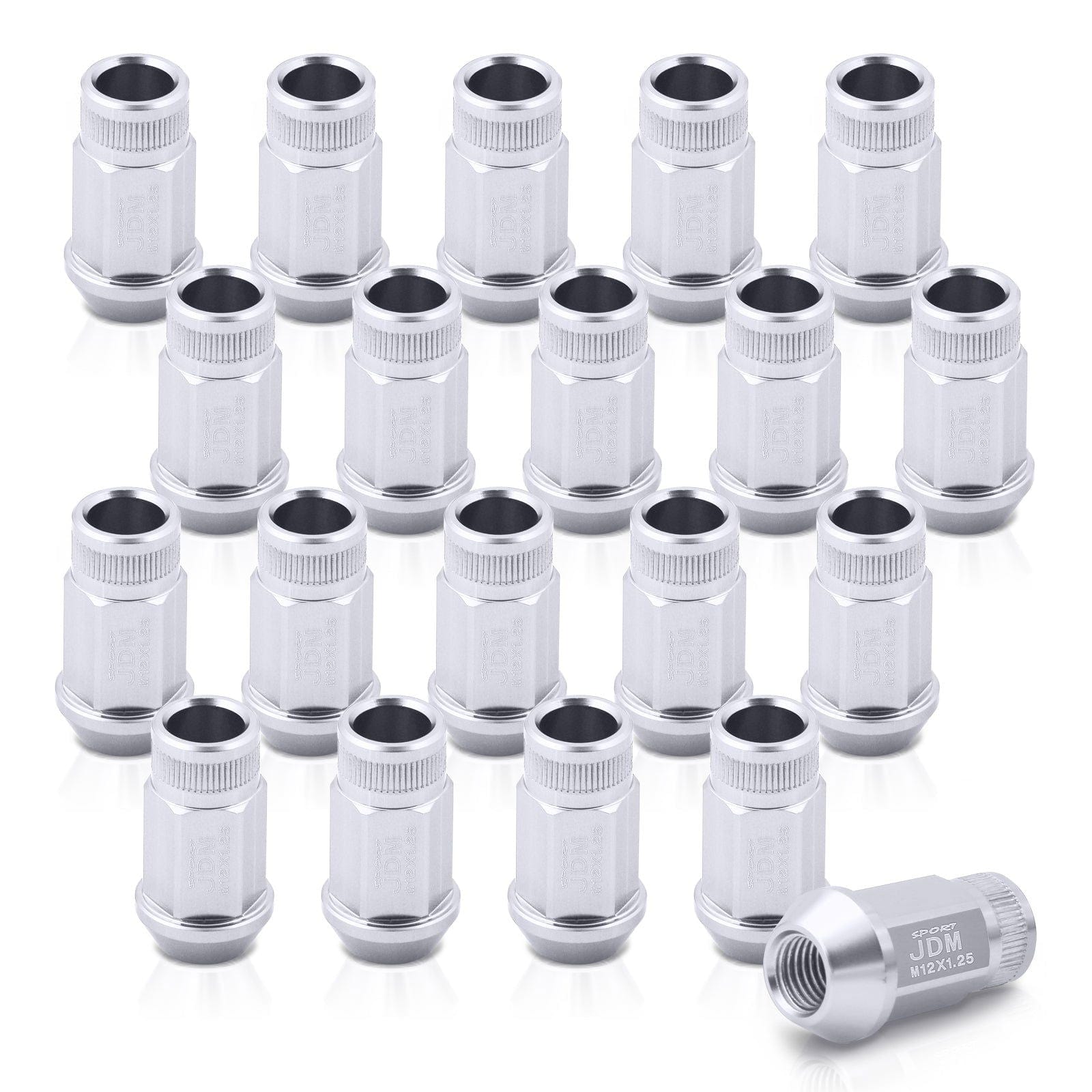 JDM Sport M12 X 1.25 Aluminum Open Lug Nuts Silver (20 Piece) - Parts Agent