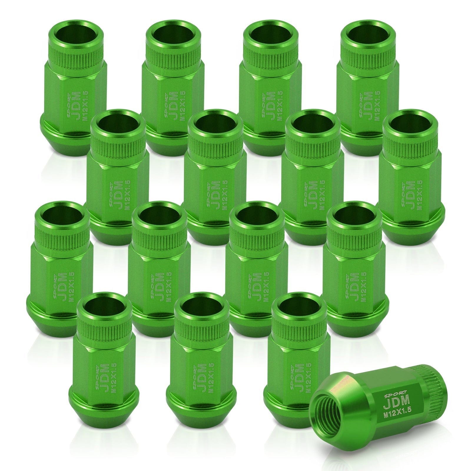 JDM Sport M12 X 1.5 Aluminum Open Lug Nuts Green (16 Piece) - Parts Agent