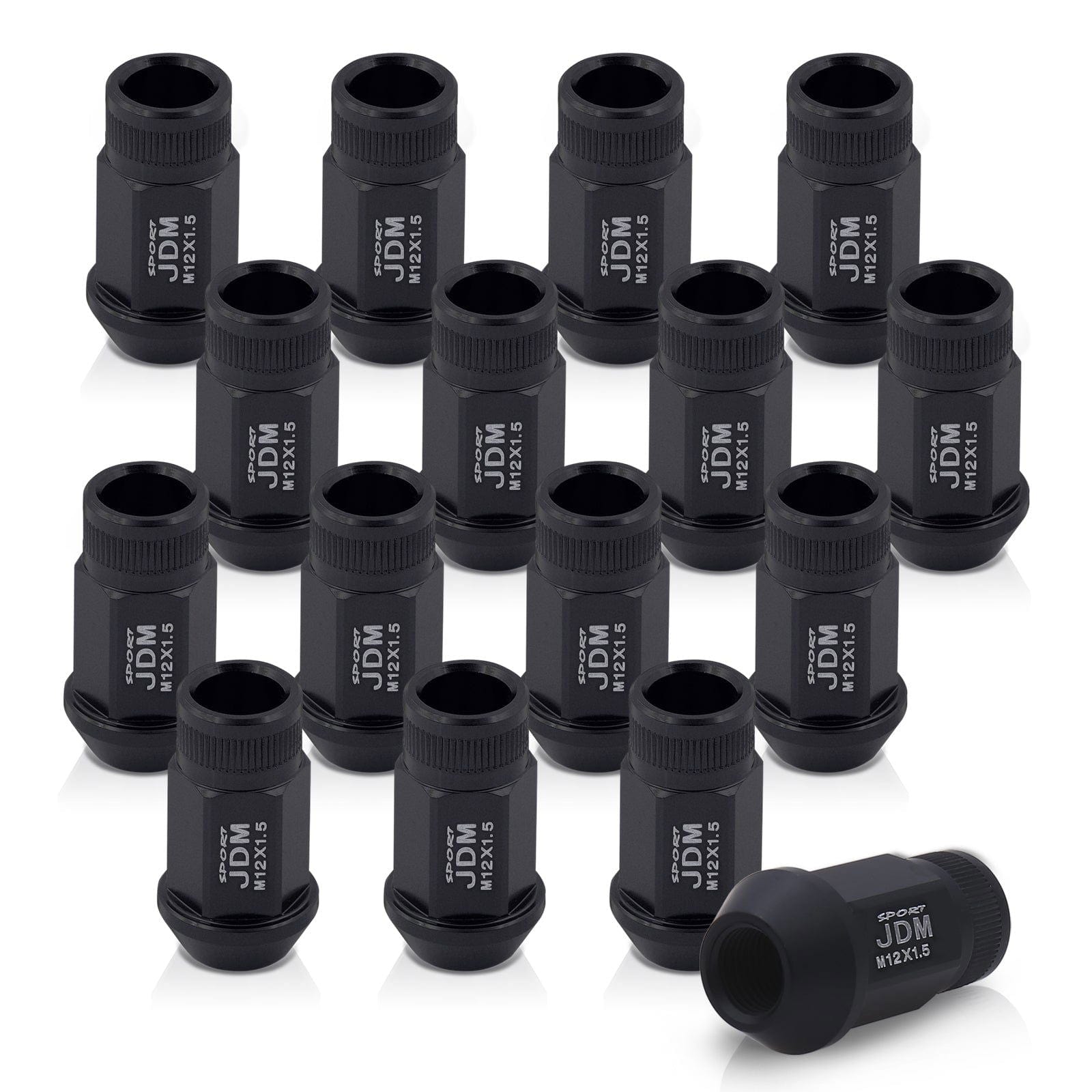 JDM Sport M12 X 1.5 Aluminum Open Lug Nuts Matte Black (16 Piece) - Parts Agent