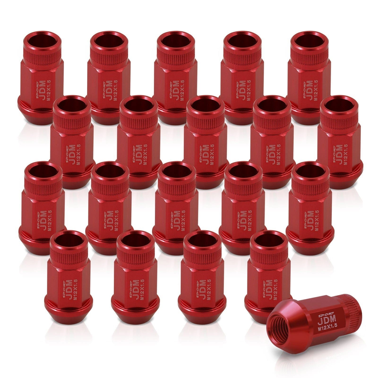 JDM Sport M12 X 1.5 Aluminum Open Lug Nuts Red (20 Piece) - Parts Agent