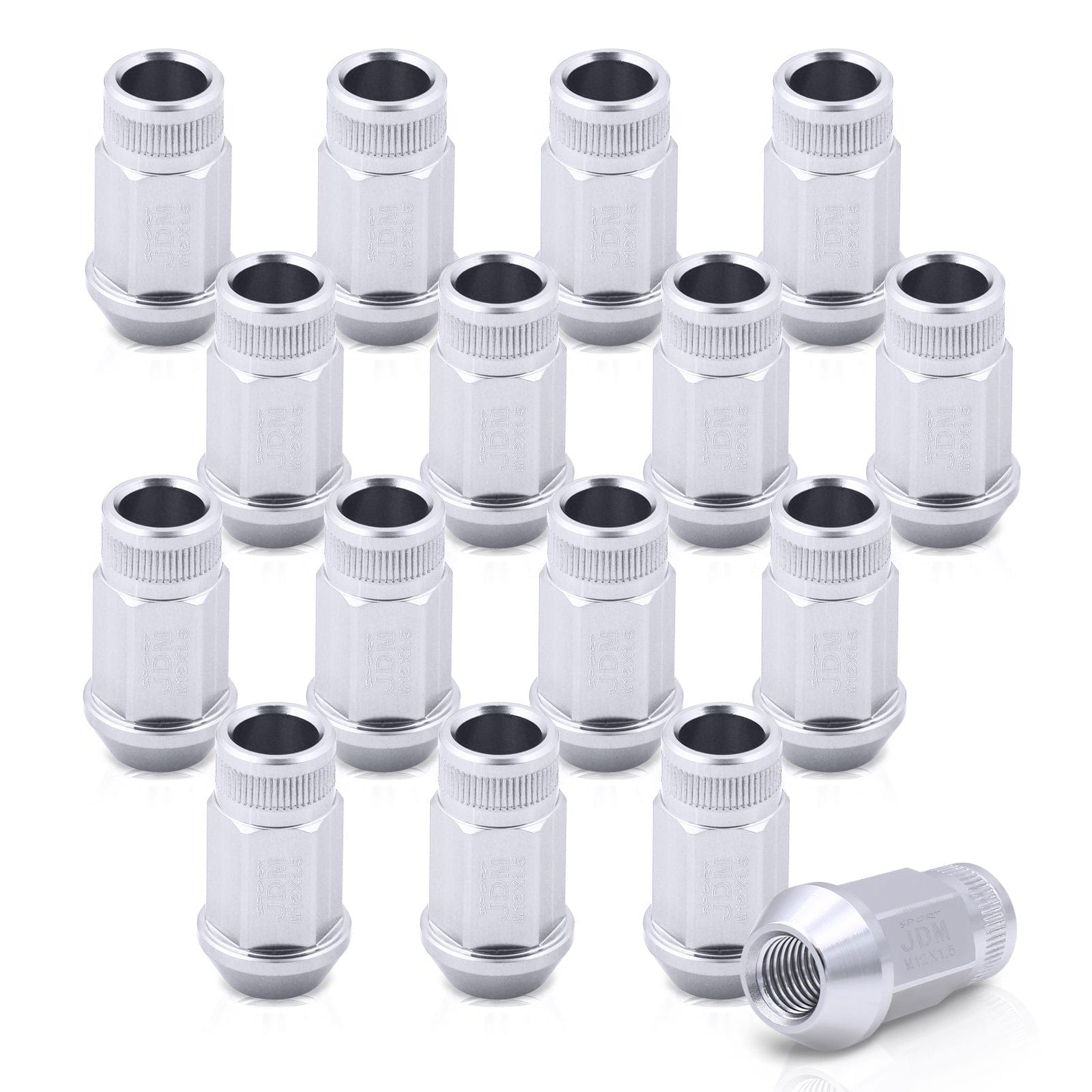 JDM Sport M12 X 1.5 Aluminum Open Lug Nuts Silver (16 Piece) - Parts Agent