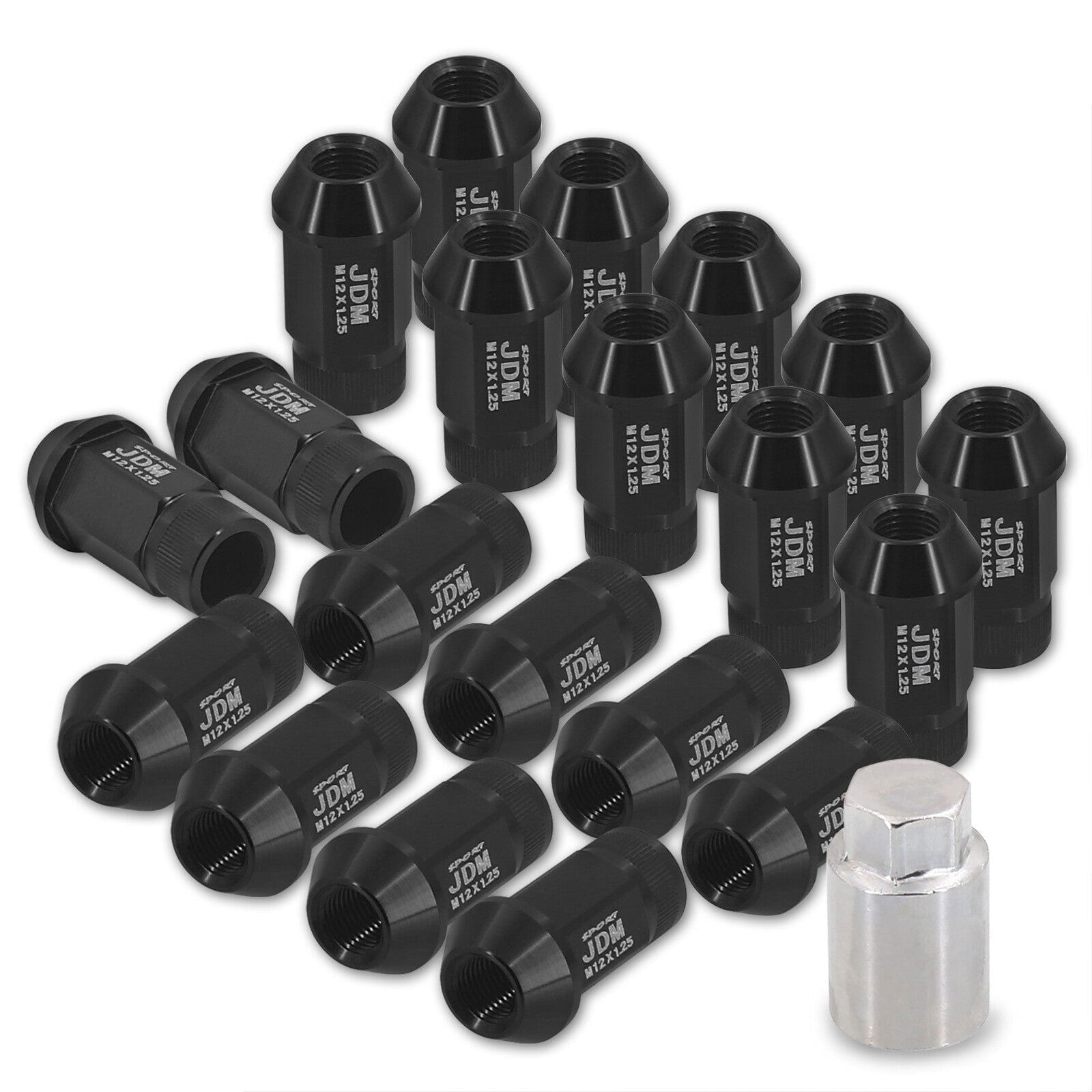 JDM Sport Universal 12 x 1.25 Lug Nuts Black (20 Pieces) - Parts Agent