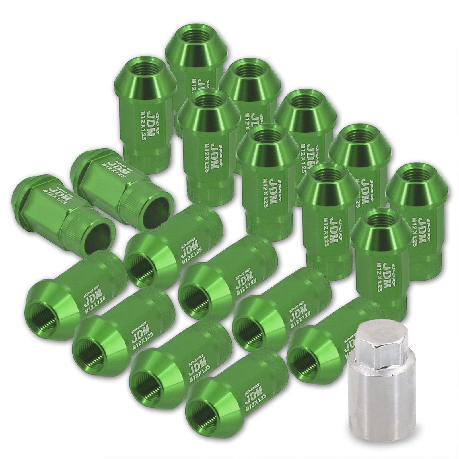 JDM Sport Universal 12 x 1.25 Lug Nuts Green (20 Pieces) - Parts Agent