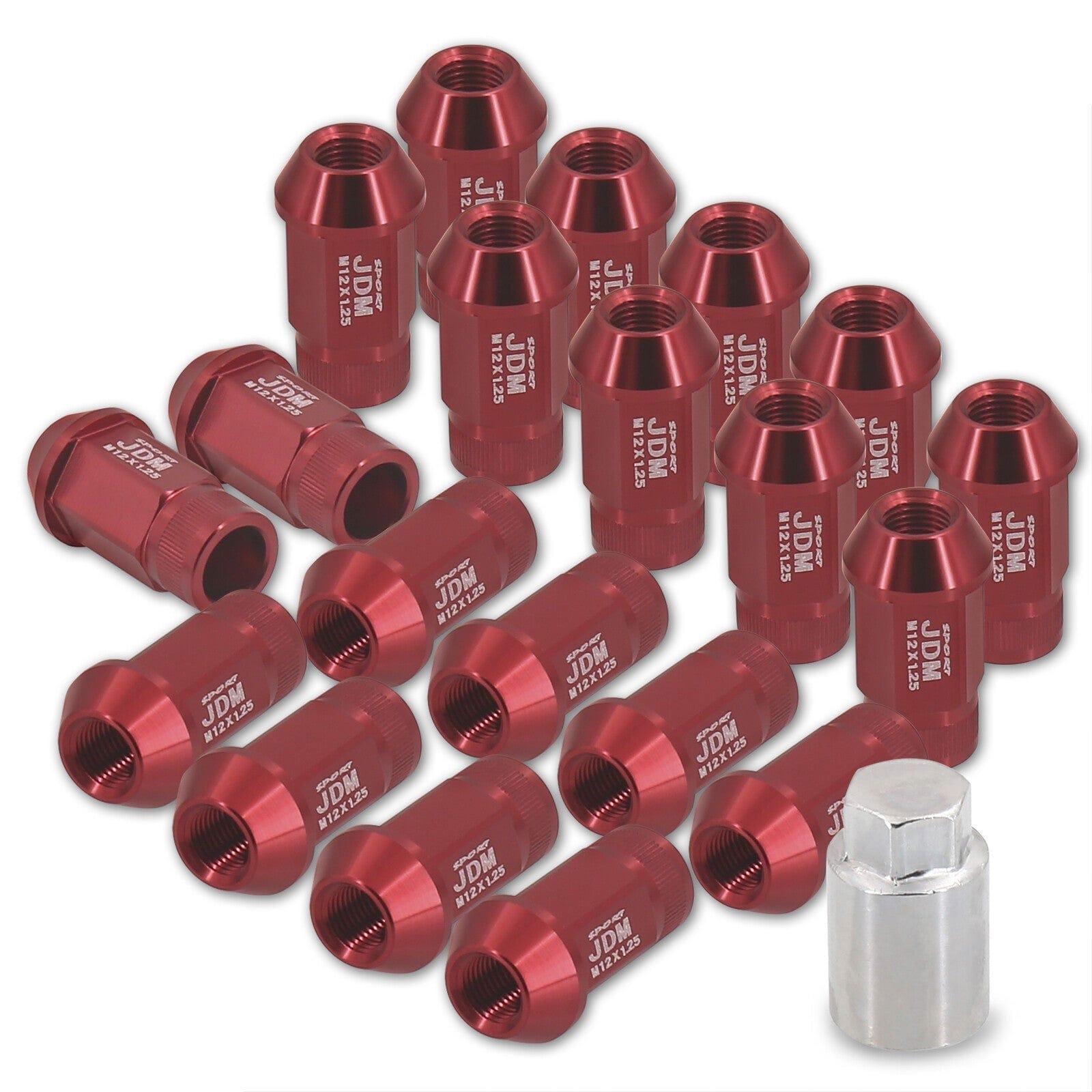 JDM Sport Universal 12 x 1.25 Lug Nuts Red (20 Pieces) - Parts Agent