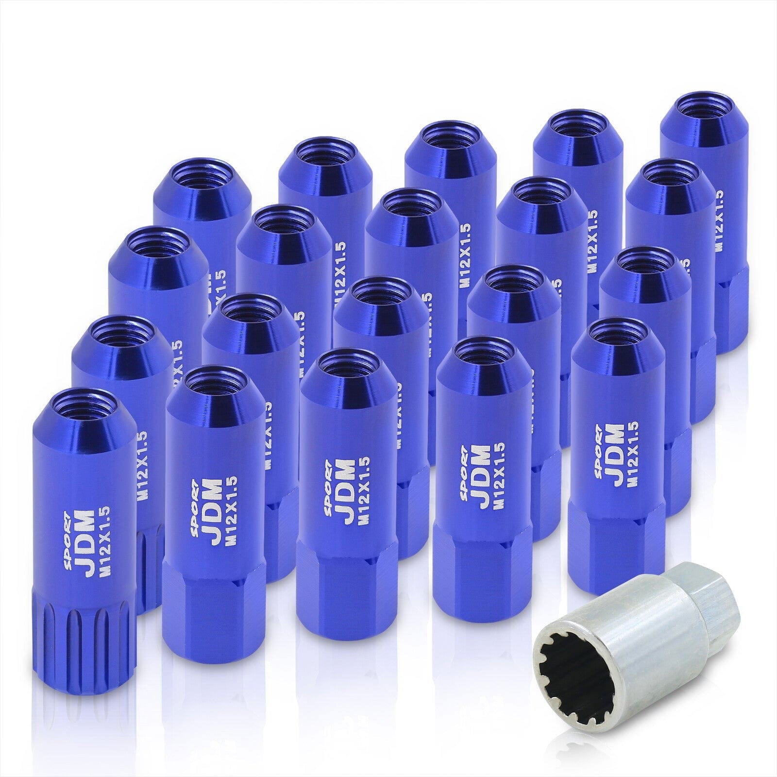 JDM Sport Universal 12 x 1.50 Extended Locking Lug Nuts Blue (20 Pieces) - 4 Pieces Locking Type Lug + Key - Parts Agent