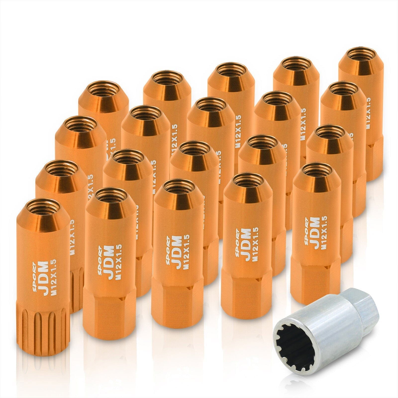 JDM Sport Universal 12 x 1.50 Extended Locking Lug Nuts Gold (20 Pieces) - 4 Pieces Locking Type Lug + Key - Parts Agent
