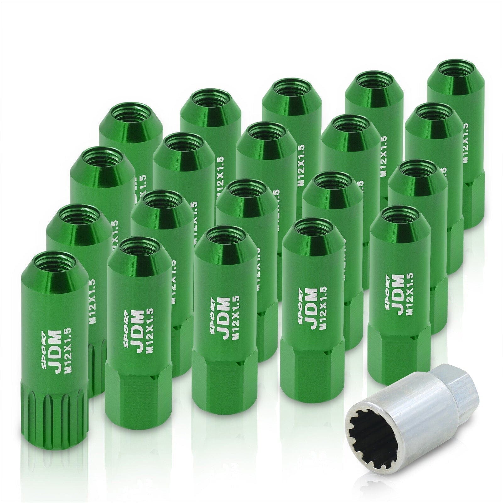 JDM Sport Universal 12 x 1.50 Extended Locking Lug Nuts Green (20 Pieces) - 4 Pieces Locking Type Lug + Key - Parts Agent