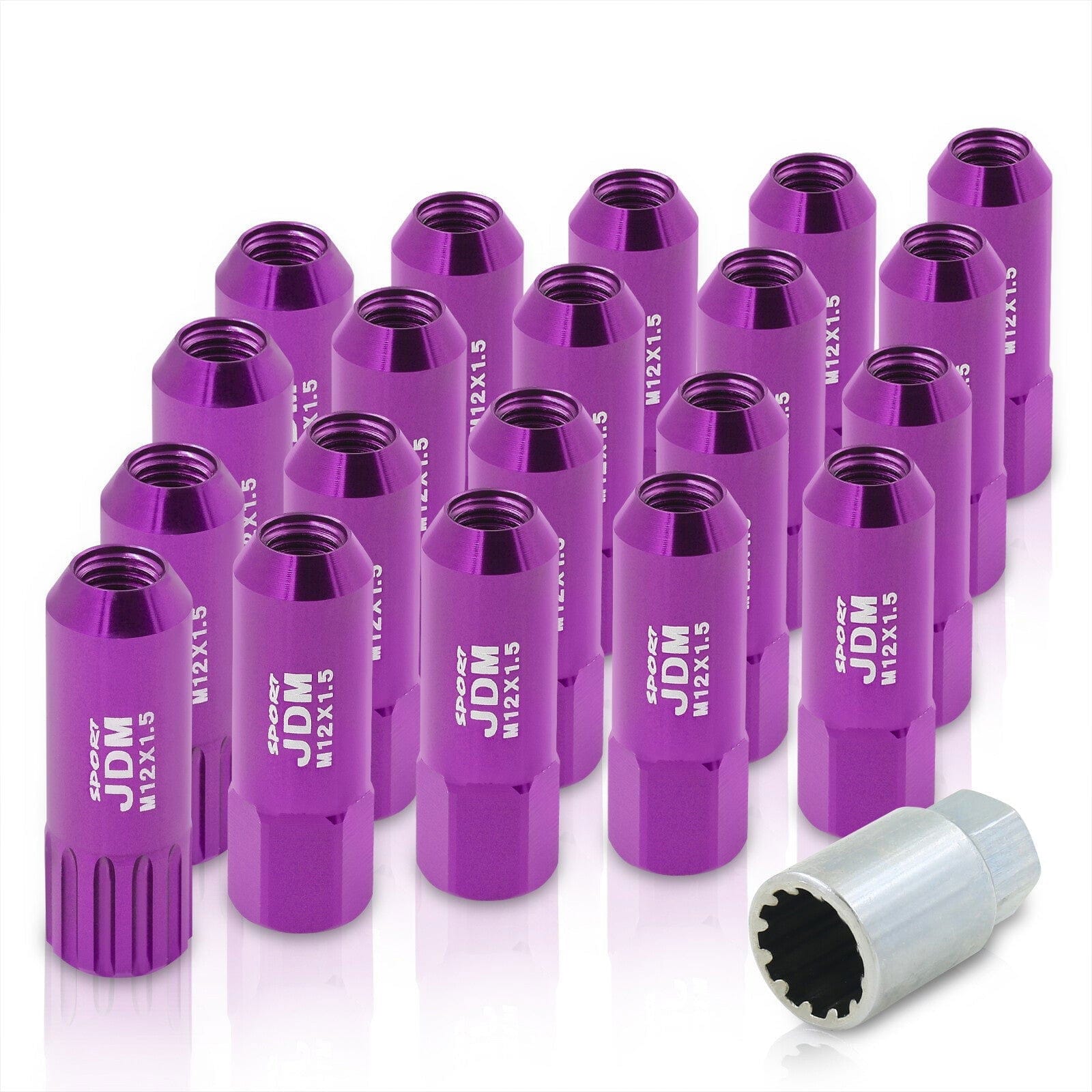 JDM Sport Universal 12 x 1.50 Extended Locking Lug Nuts Purple (20 Pieces) - 4 Pieces Locking Type Lug + Key - Parts Agent