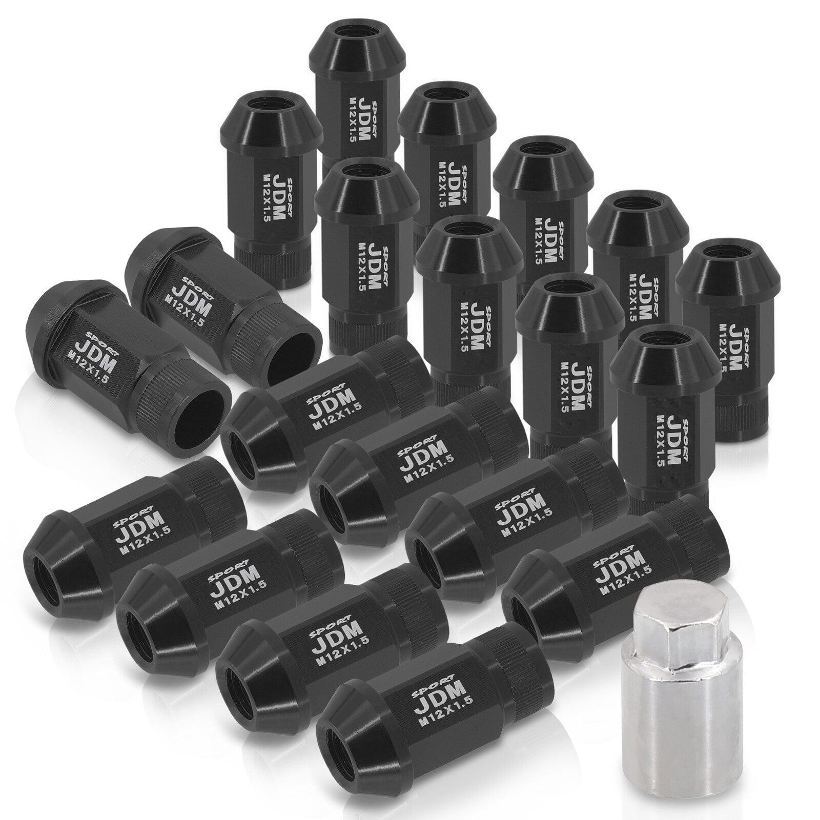 JDM Sport Universal 12 x 1.50 Lug Nuts Black (20 Pieces) - Parts Agent