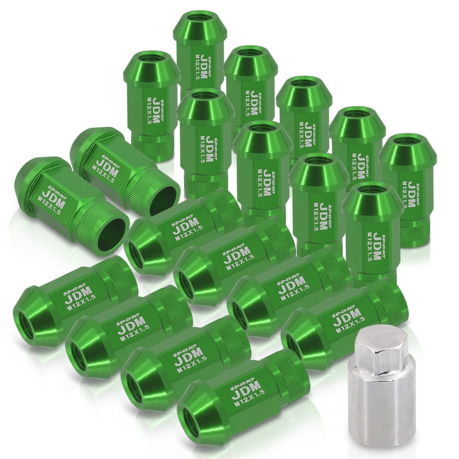 JDM Sport Universal 12 x 1.50 Lug Nuts Green (20 Pieces) - Parts Agent