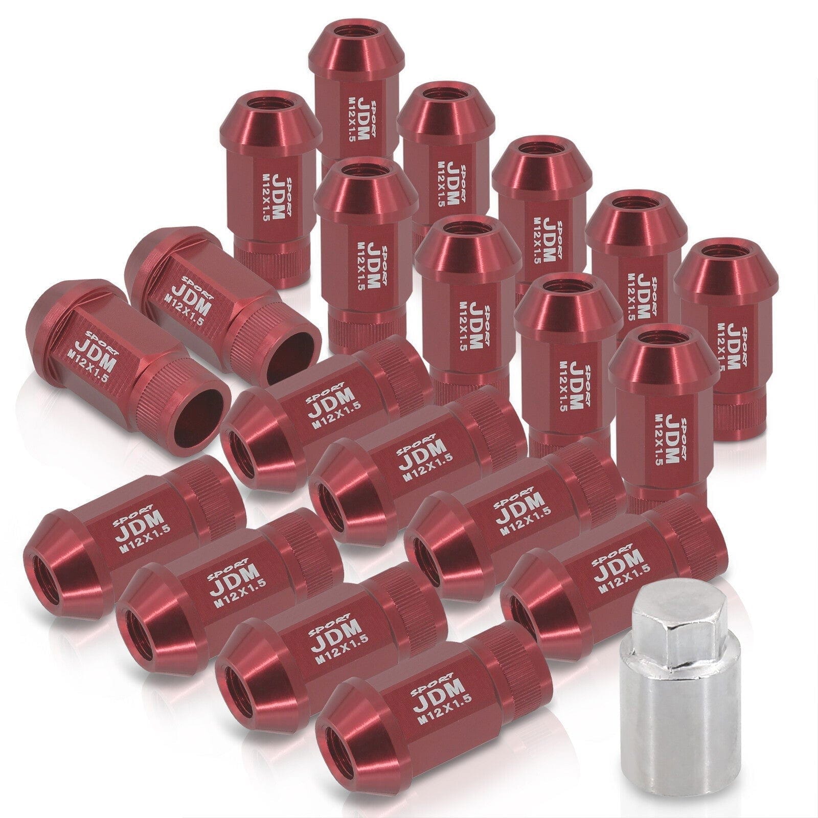 JDM Sport Universal 12 x 1.50 Lug Nuts Red (20 Pieces) - Parts Agent